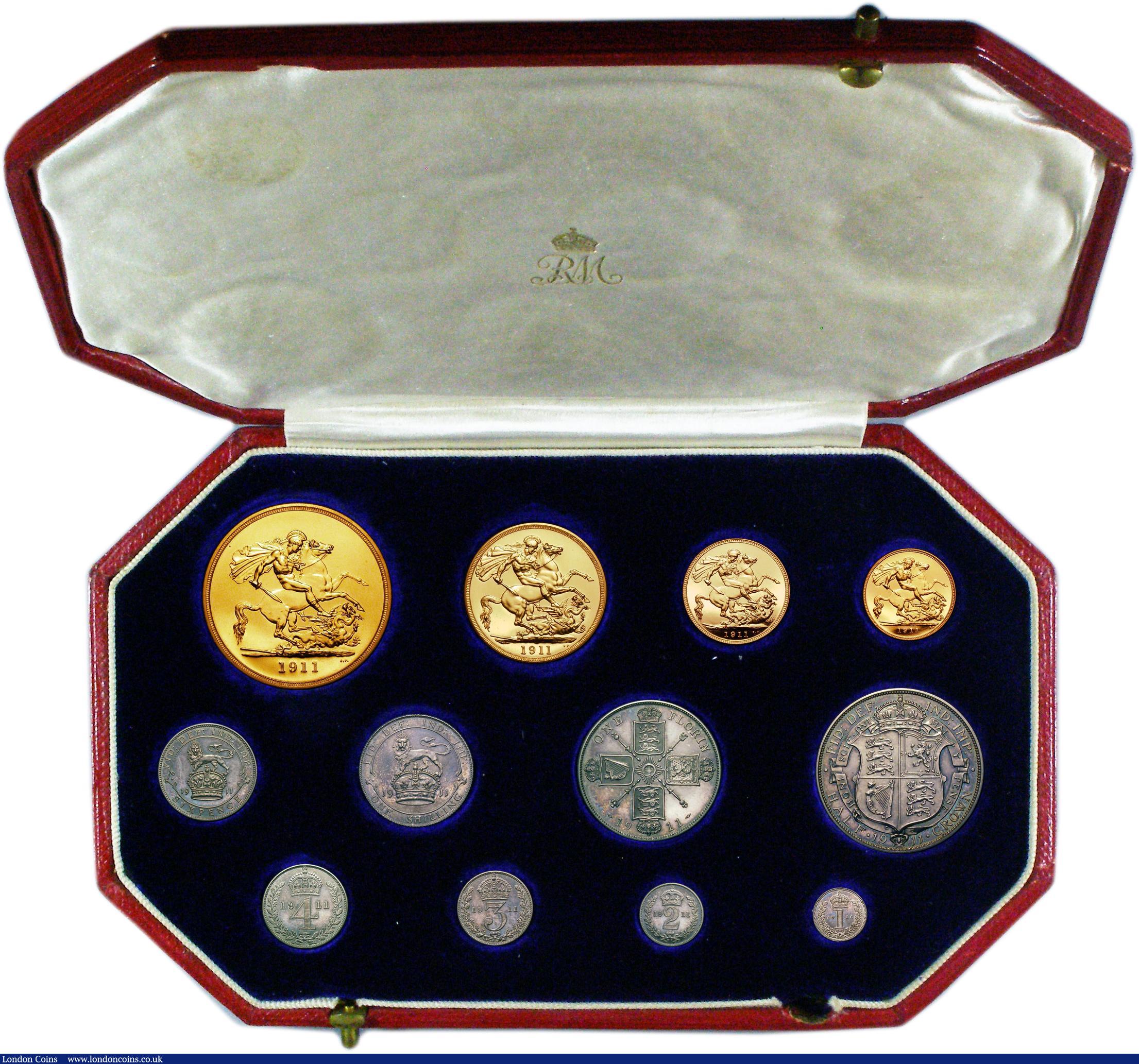 London Coins : A153 : Lot 2410 : Proof Set 1911 Long Set (12 Coins) Five Pounds, Two Pounds, Sovereign, Half Sovereign, Halfcrown, Fl...