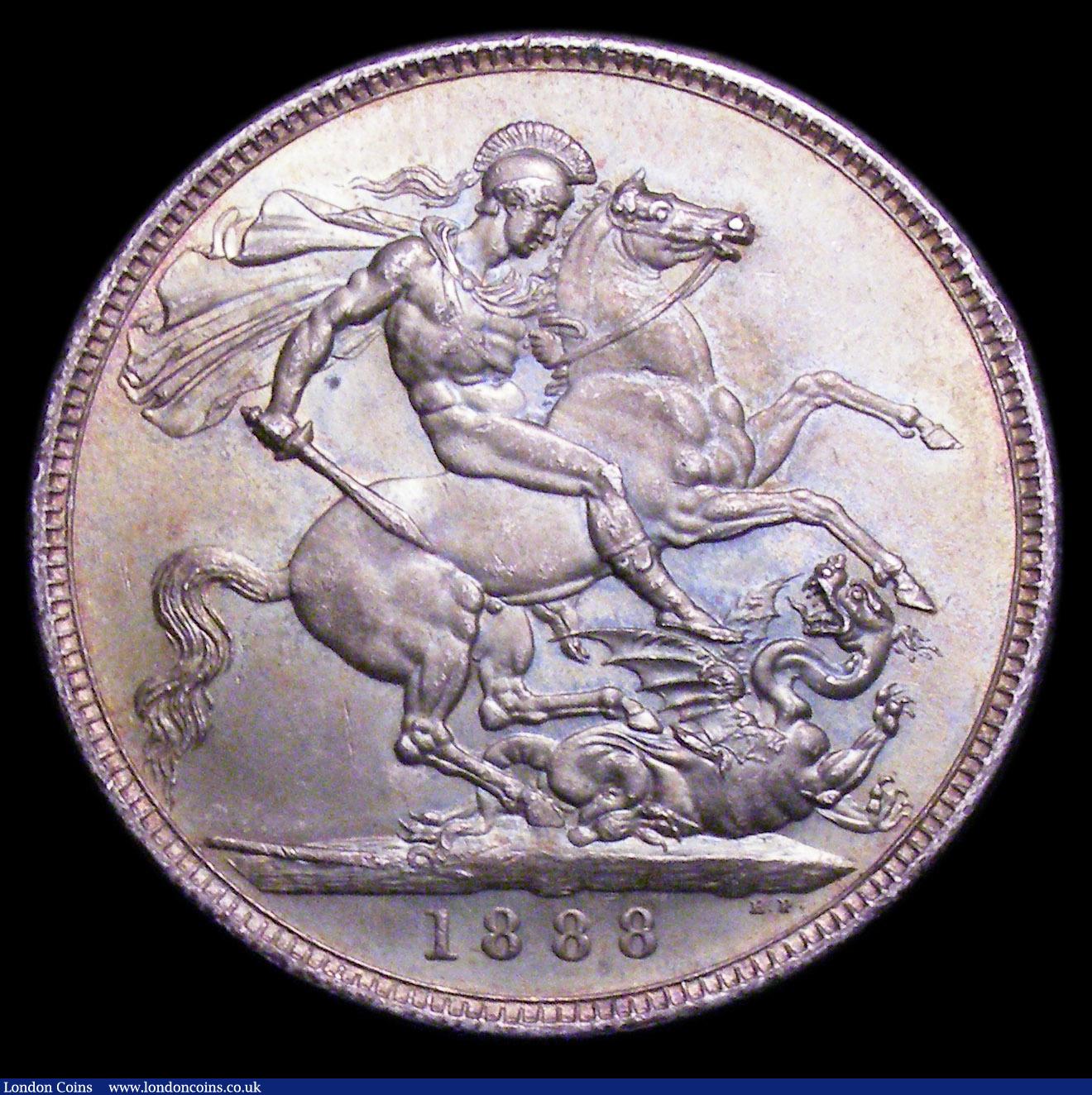 London Coins : A153 : Lot 2597 : Crown 1888 Wide Date Davies 481 dies 1A Superb and colourfully toned UNC with light bag marks, super...