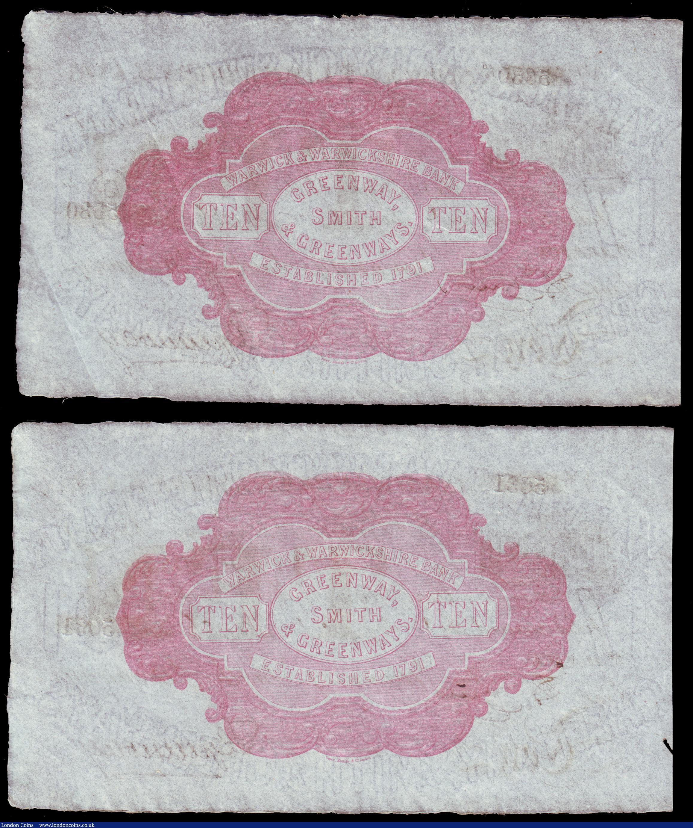 London Coins : A153 : Lot 271 : Warwick, Warwick & Warwickshire Bank &pound;10 (2) dated 1886 series No.W5630 & W5631 for Gr...