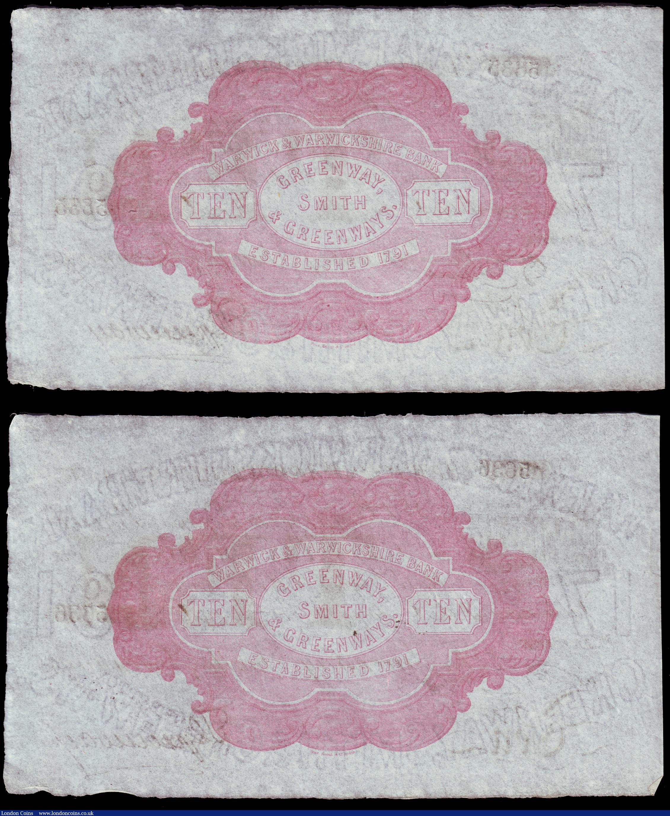 London Coins : A153 : Lot 272 : Warwick, Warwick & Warwickshire Bank &pound;10 (2) dated 1886 series No.W5635 & W5636 for Gr...