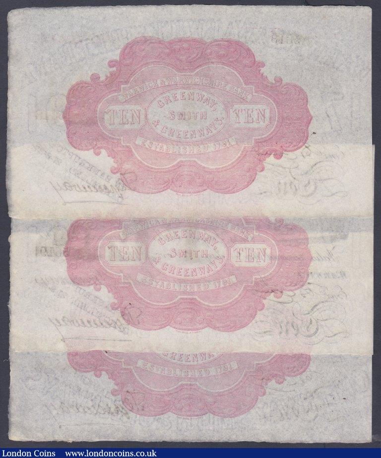 London Coins : A153 : Lot 273 : Warwick, Warwick & Warwickshire Bank &pound;10 (3) dated 1886 series No.W5618, W5619 & W5620...