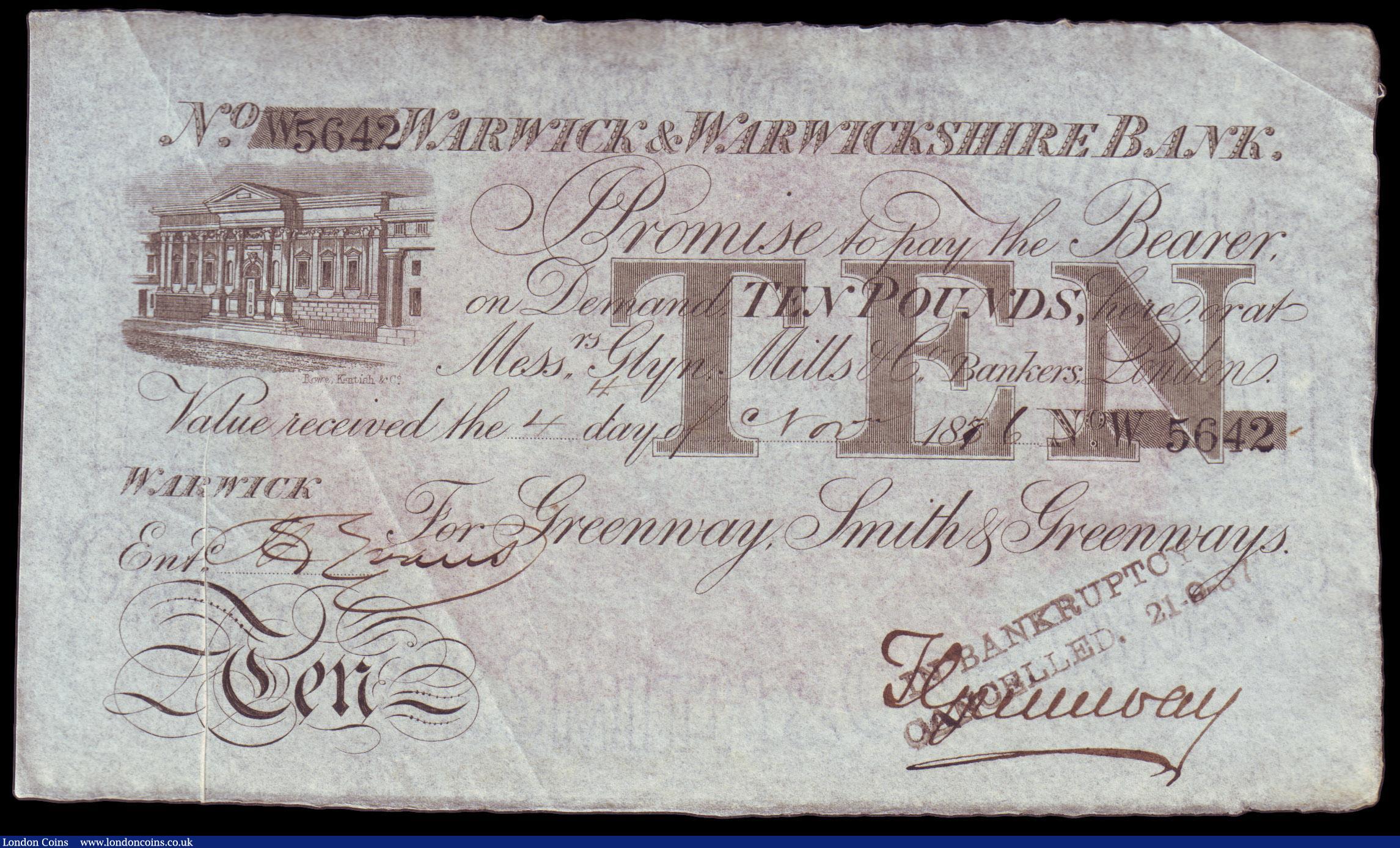 London Coins : A153 : Lot 277 : Warwick, Warwick & Warwickshire Bank &pound;10 dated 1886 series No.W5642 for Greenway, Smith &a...
