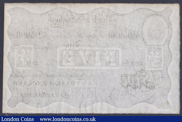 Five pounds Harvey white B209a(d) dated 23rd December 1918 series 81/U 95998 LEEDS branch issue, faint inked number lower left & slight toning to edges, pressed GVF, looks better : English Banknotes : Auction 153 : Lot 32