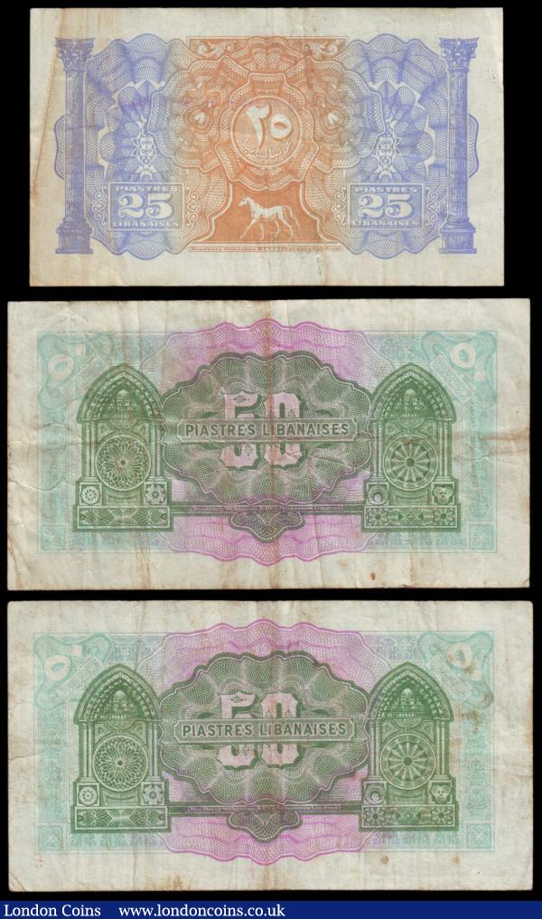 Lebanon (3) all dated 1942, 25 piastres series A/2 028330 Pick36 VF+ and 50 piastres (2) both 1st series B/1 175936 & B/1 538512, these both Fine or better : World Banknotes : Auction 153 : Lot 355