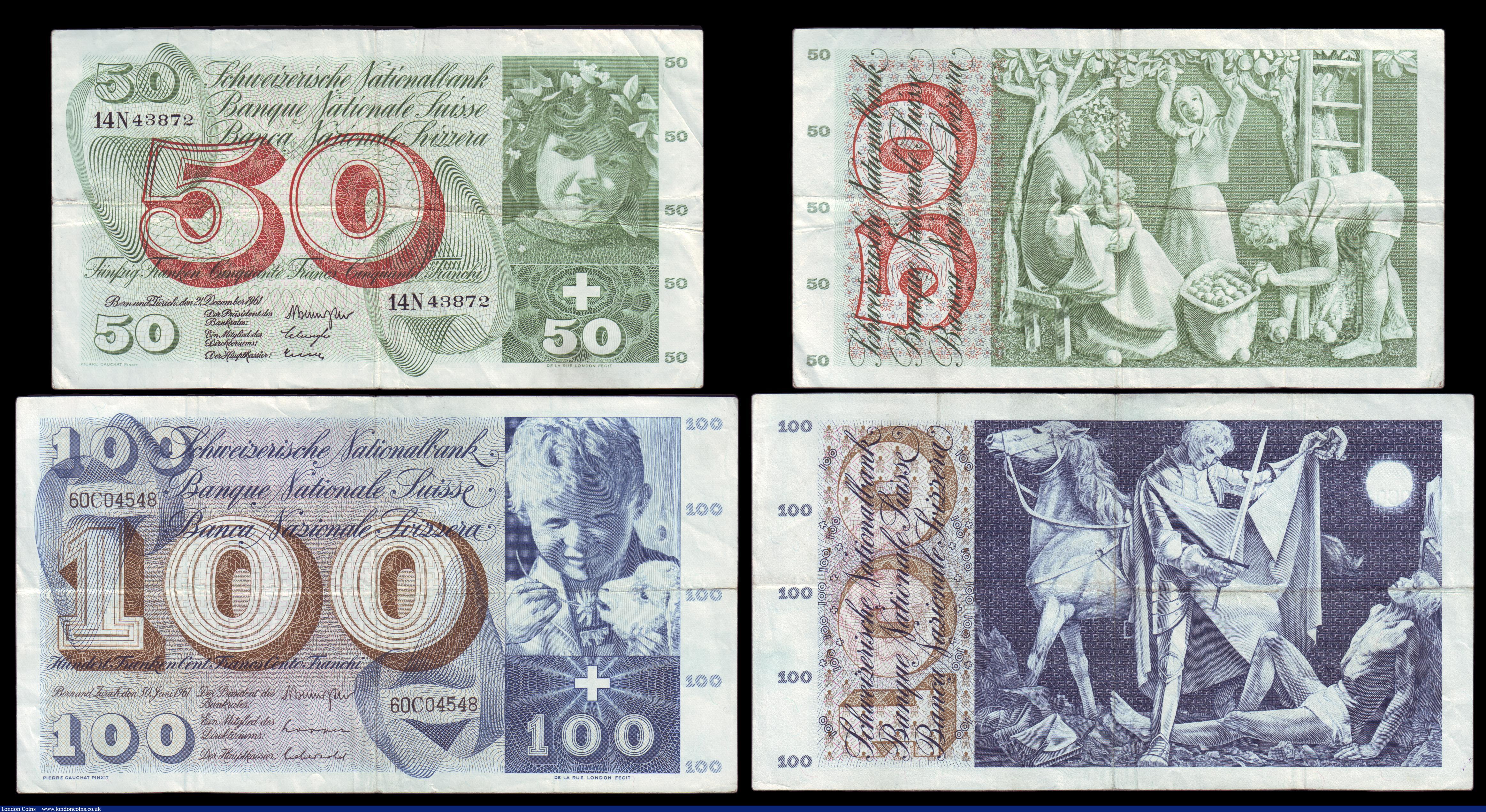 London Coins : A153 : Lot 428 : Switzerland (7) 5 franken 1944 Pick11k & 20 franken 1973 Pick46u both EF, also 5 franken 1946 Pi...
