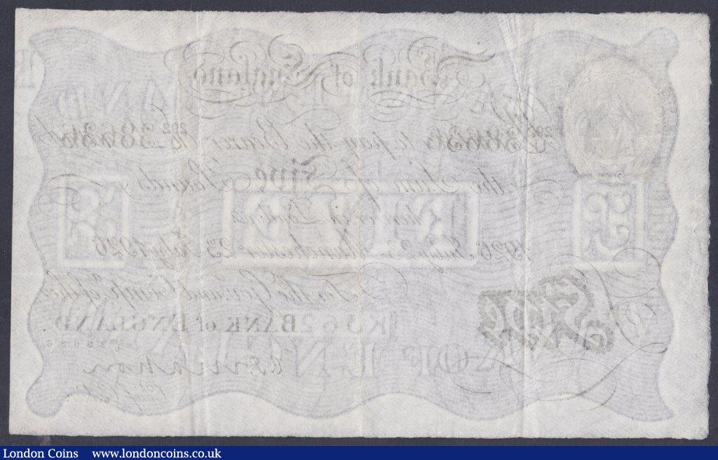 London Coins : A153 : Lot 45 : Five pounds Mahon white B215f dated 23rd July 1926 series 292/U 38636, a scarce MANCHESTER branch, V...
