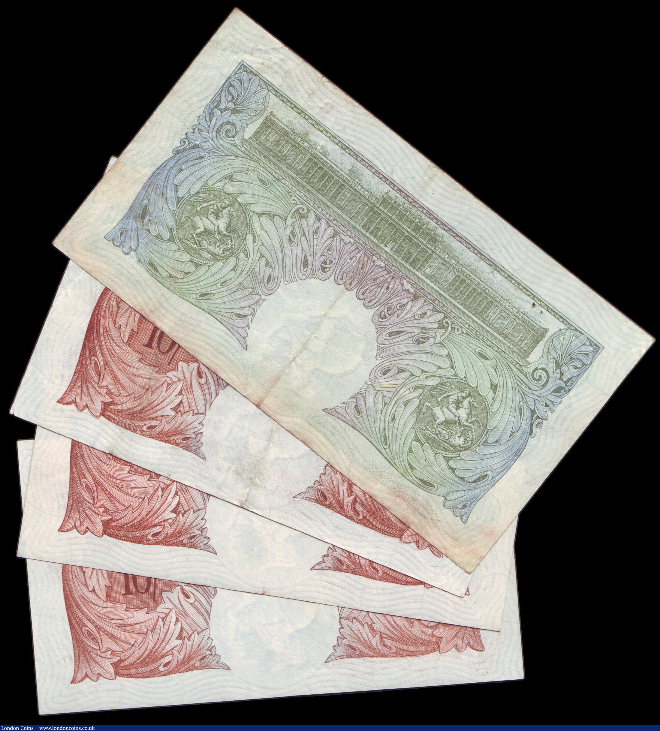 London Coins : A153 : Lot 51 : Ten shillings Catterns B223 (3) issued 1930 1st series V28 341425 about VF, series S02 and series S1...