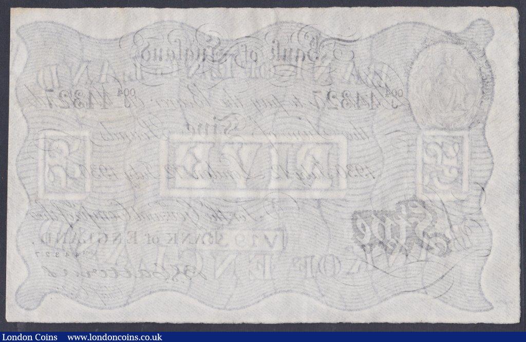 London Coins : A153 : Lot 54 : Five pounds Catterns white B228 dated 12th July 1930 series 004/J 44327 Pick328a, GEF to about UNC