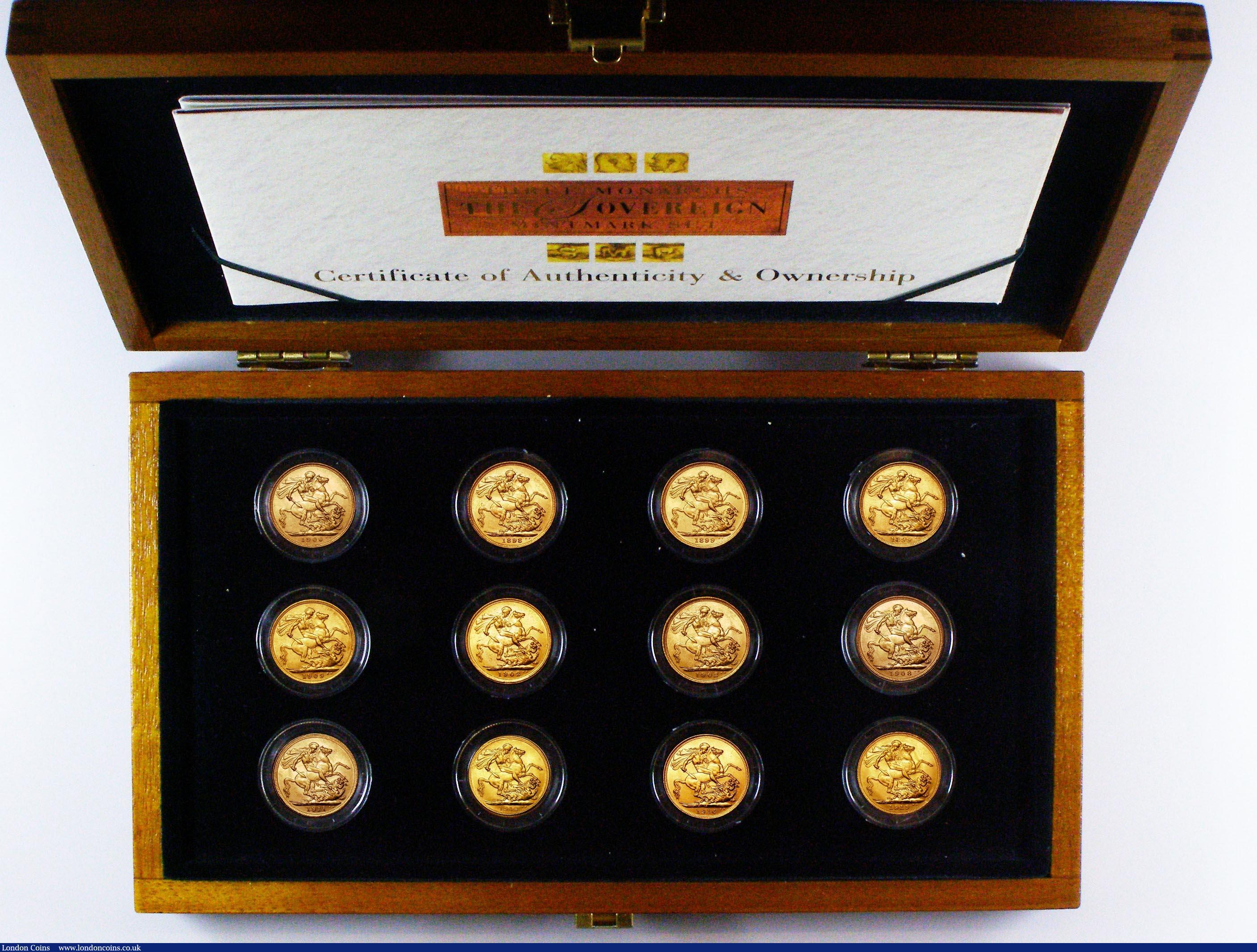 London Coins : A153 : Lot 597 : The Sovereign 3 monarchs Mintmark set, a 12-coin set comprising Victoria Veiled Head, Edward VII and...