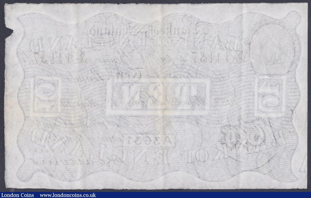 London Coins : A153 : Lot 61 : Ten pounds white Catterns B229 dated 18th May 1932, series K/107 44137, very faint stains down folds...