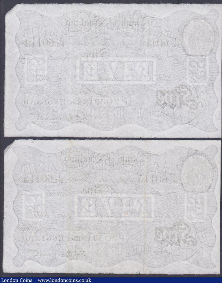London Coins : A153 : Lot 84 : Five pounds Peppiatt white B241e (2) both dated 2nd November 1937, a consecutively numbered pair, se...