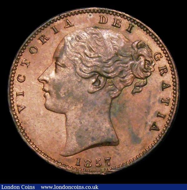 Farthing 1857 Peck 1585 UNC with 25%/75% lustre, the obverse with some contact marks : English Coins : Auction 154 : Lot 1922