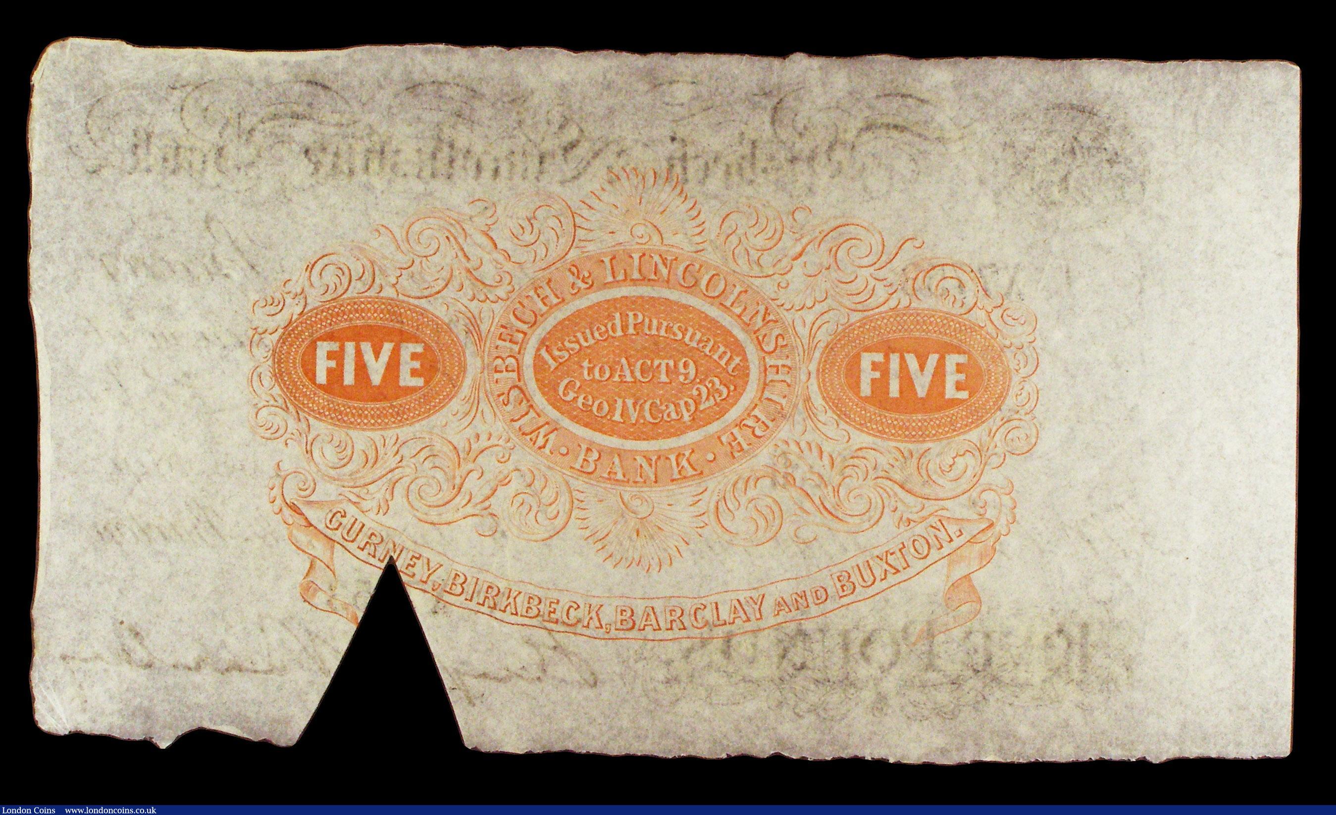 London Coins : A154 : Lot 112 : Wisbech & Lincolnshire Bank £5 dated 1894 series No.X7753 for Gurney, Birkbeck, Barclay &a...