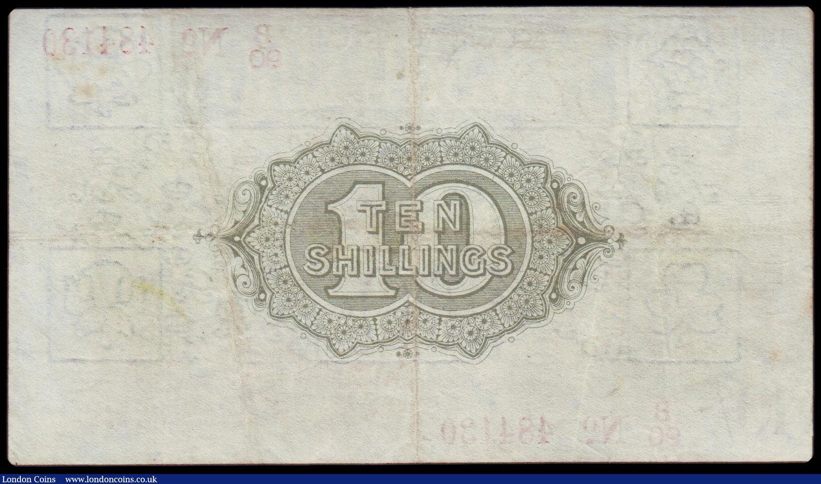 London Coins : A154 : Lot 12 : Ten shillings Bradbury T20 issued 1918 series B/90 484130 (No. with dash), cleaned & pressed , t...