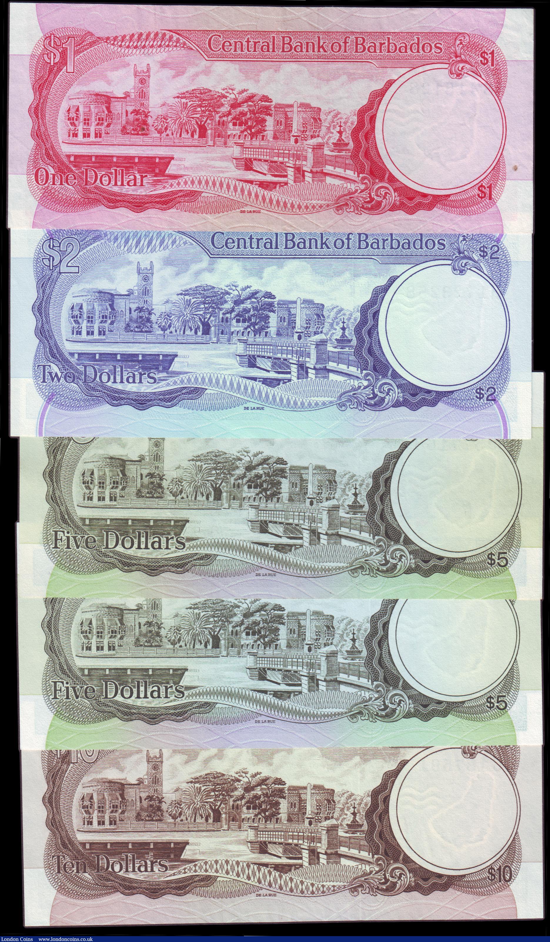 London Coins : A154 : Lot 124 : Barbados 1973 set (5) comprising 1 Dollar EF, 2 Dollars UNC, 5 Dollars (both types) EF and About UNC...