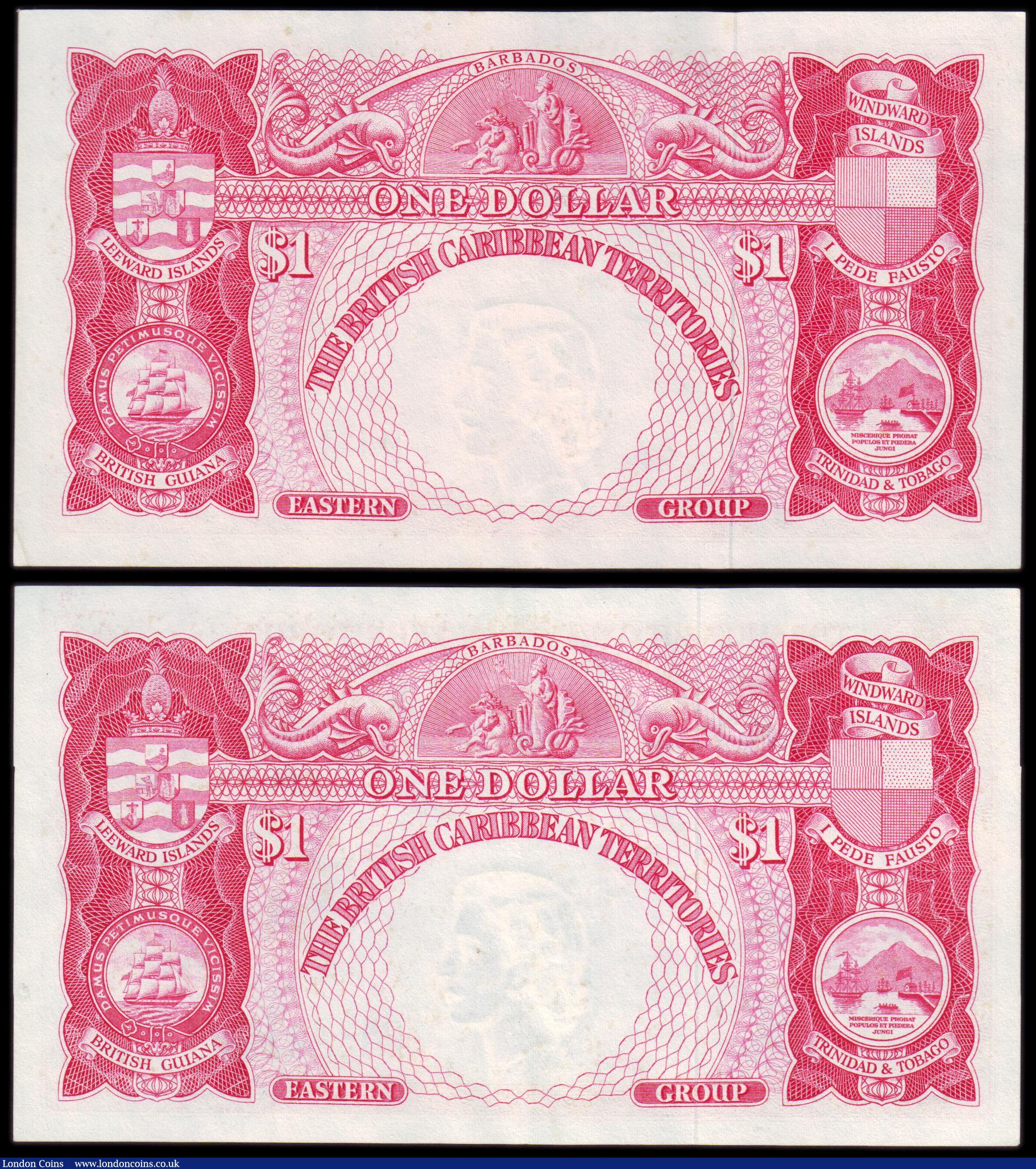 London Coins : A154 : Lot 131 : British Caribbean Territories One Dollar 1953 issue Pick 7c (2) both EF one with a couple of spots o...