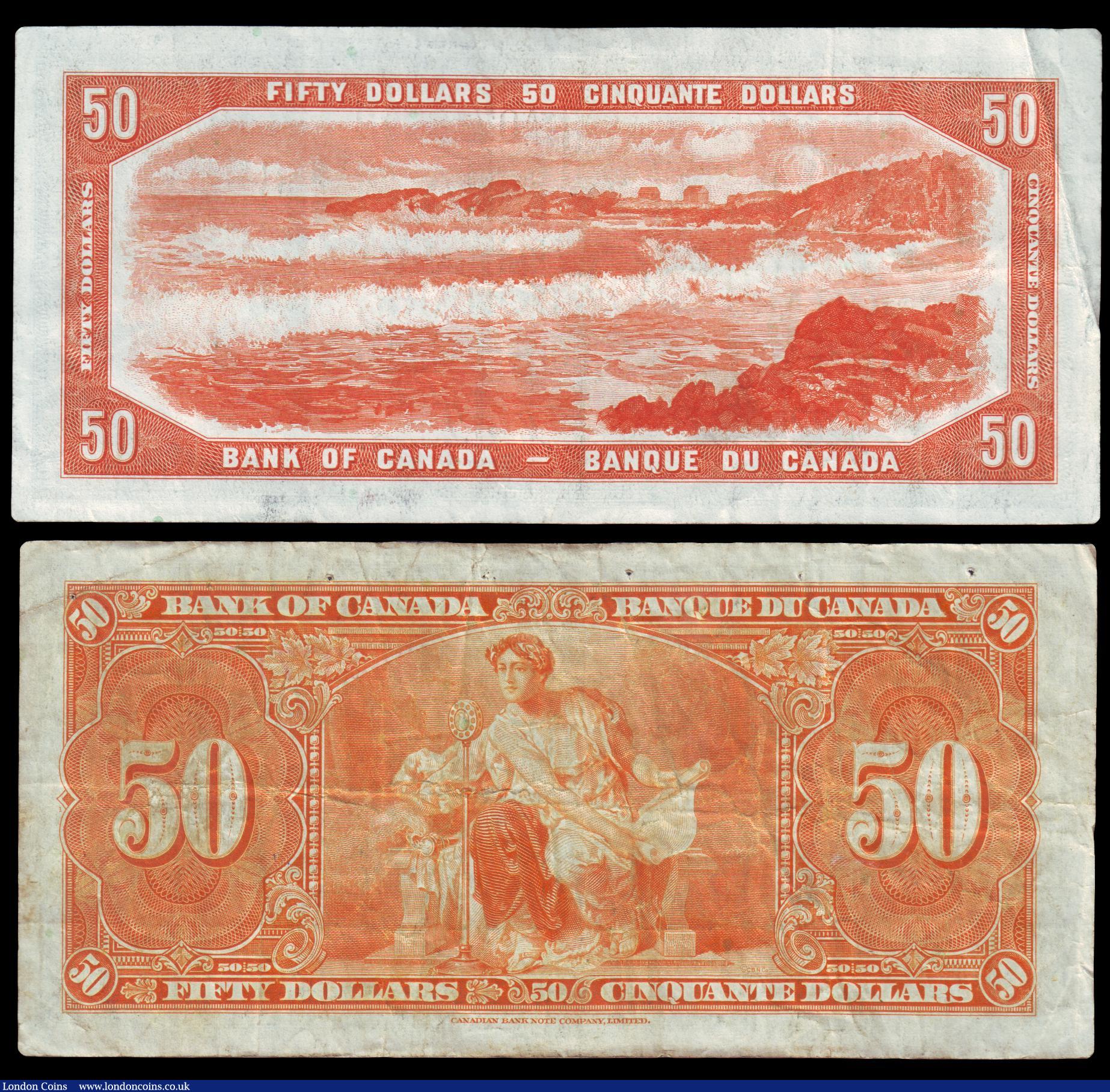 London Coins : A154 : Lot 140 : Canada $50 (2) KGVI dated 1937 series B/H 4537715 Coyne & Towers Pick63c pinholes & abrasion...