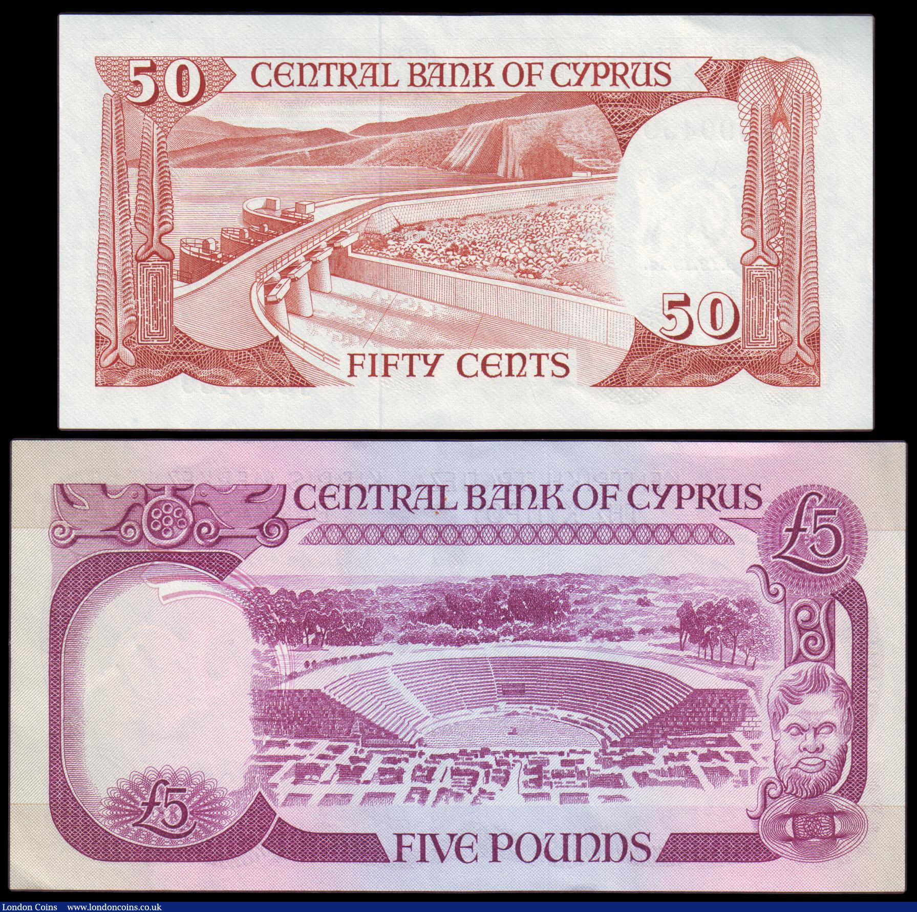 London Coins : A154 : Lot 151 : Cyprus Five Pounds 1979 issue Pick 47 EF, 50 Sent  1984 issue Pick 49a EF
