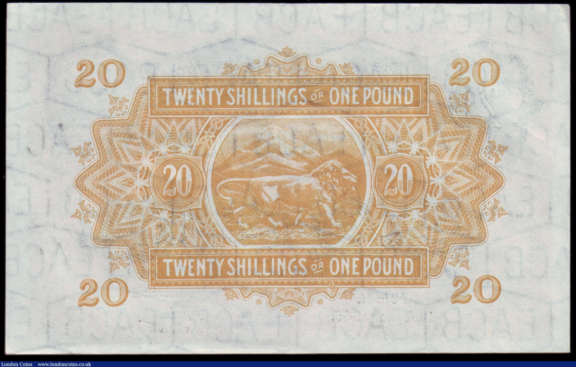 London Coins : A154 : Lot 153 : East Africa 20 shillings dated 1st January 1955 series G79 17762, QE2 portrait, Pick35a, GEF to abou...