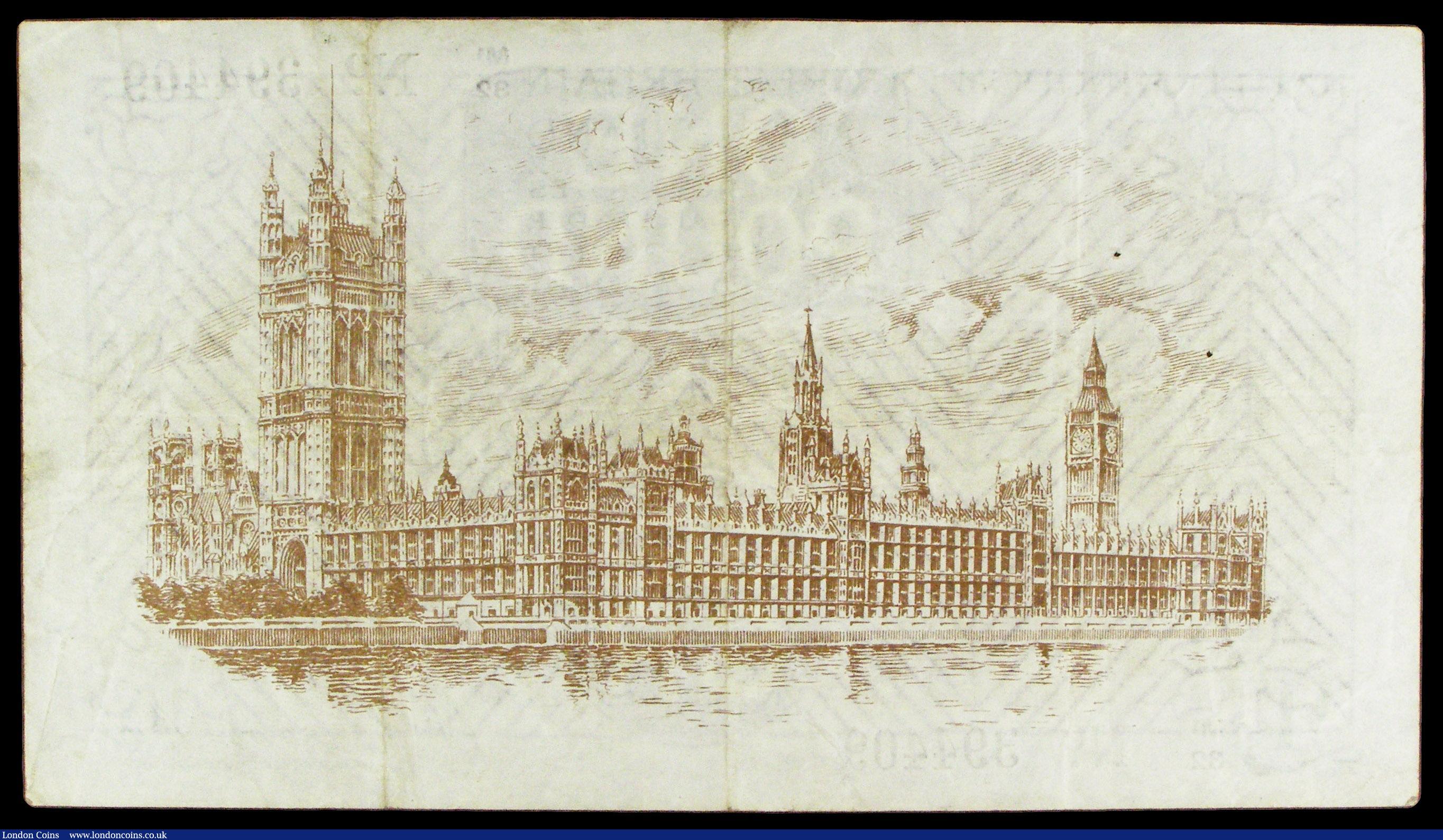 London Coins : A154 : Lot 16 : One pound Warren Fisher T31 issued 1923 series M1/32 394409, Pick359a, 2 pinholes, Fine+