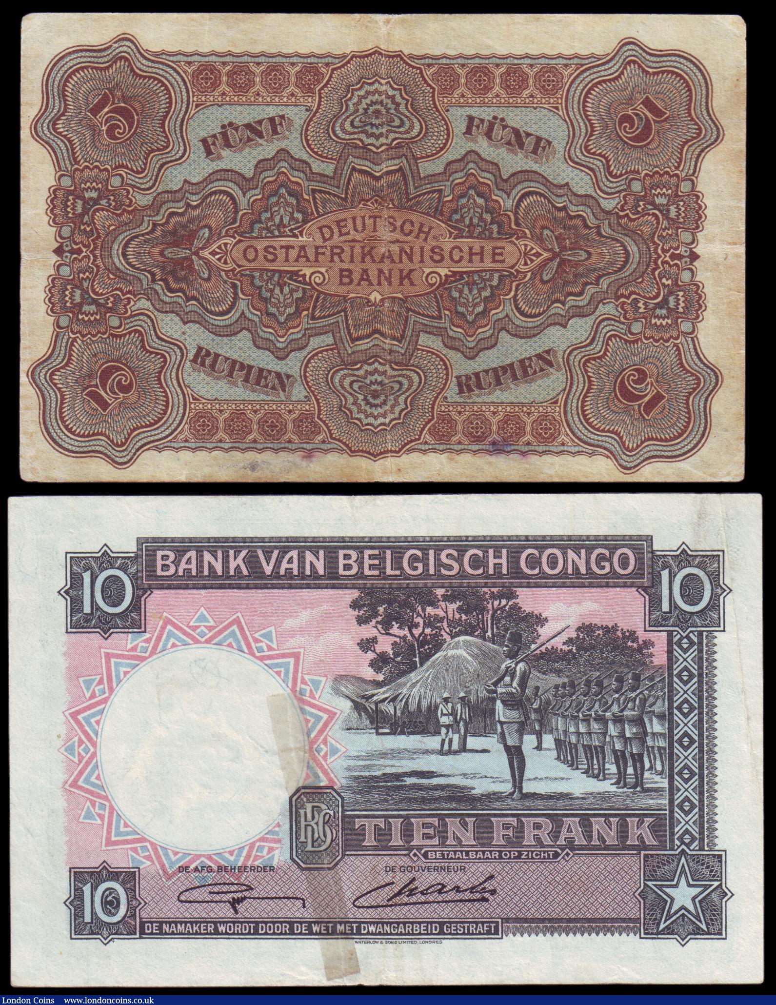 London Coins : A154 : Lot 169 : German East Africa 5 Rupien 1905 Pick1, stains & abrasions, about VF and Belgian Congo 10 francs...