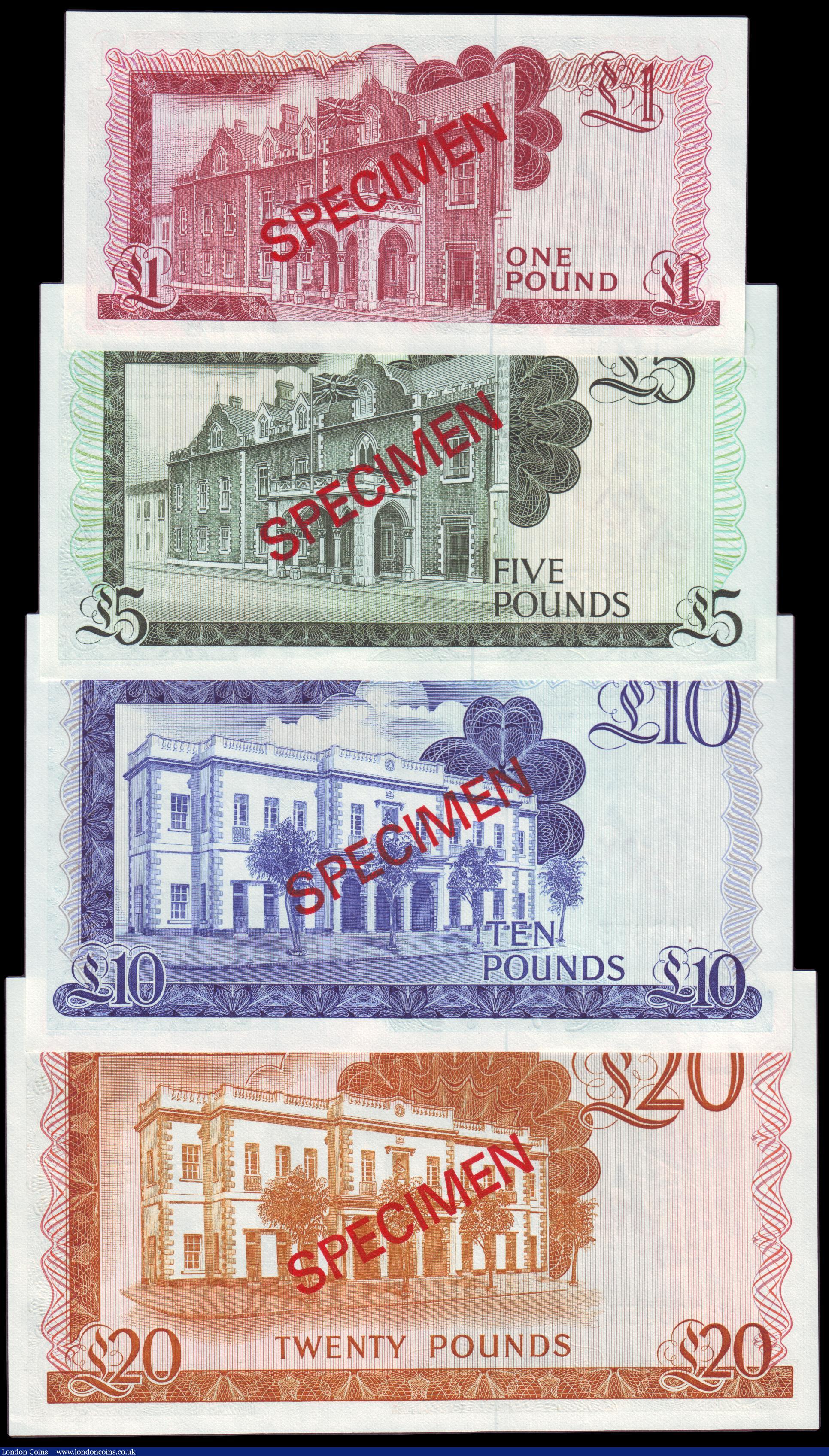 London Coins : A154 : Lot 177 : Gibraltar a matching serial number set of Specimen notes (4) Twenty Pounds, Ten Pounds, Five Pounds ...