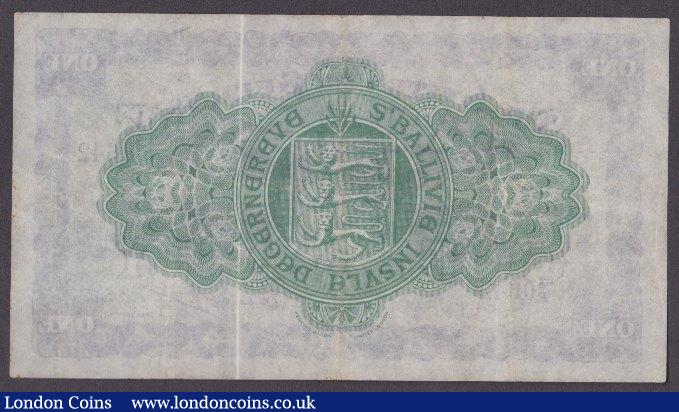London Coins : A154 : Lot 178 : Guernsey £1 dated 1st August 1945 series 3/E 0642 signed Marquand, Pick43a, pressed VF