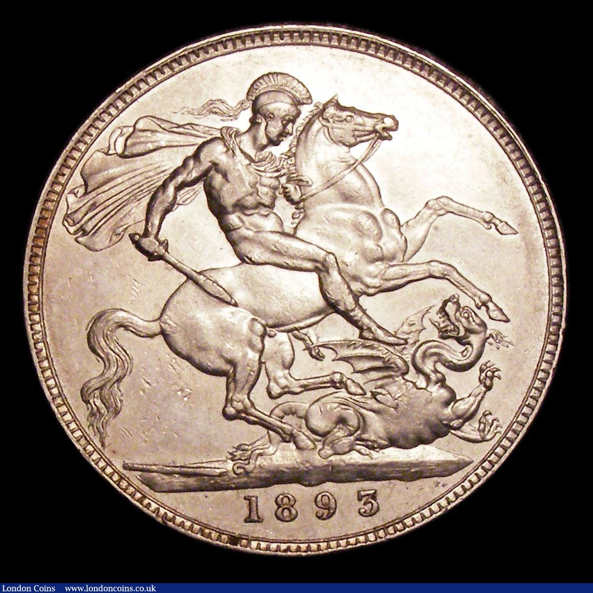 London Coins : A154 : Lot 1799 : Crown 1893 LVI ESC 303 the T.B initials below the bust showing signs of die wear, the T very weak an...