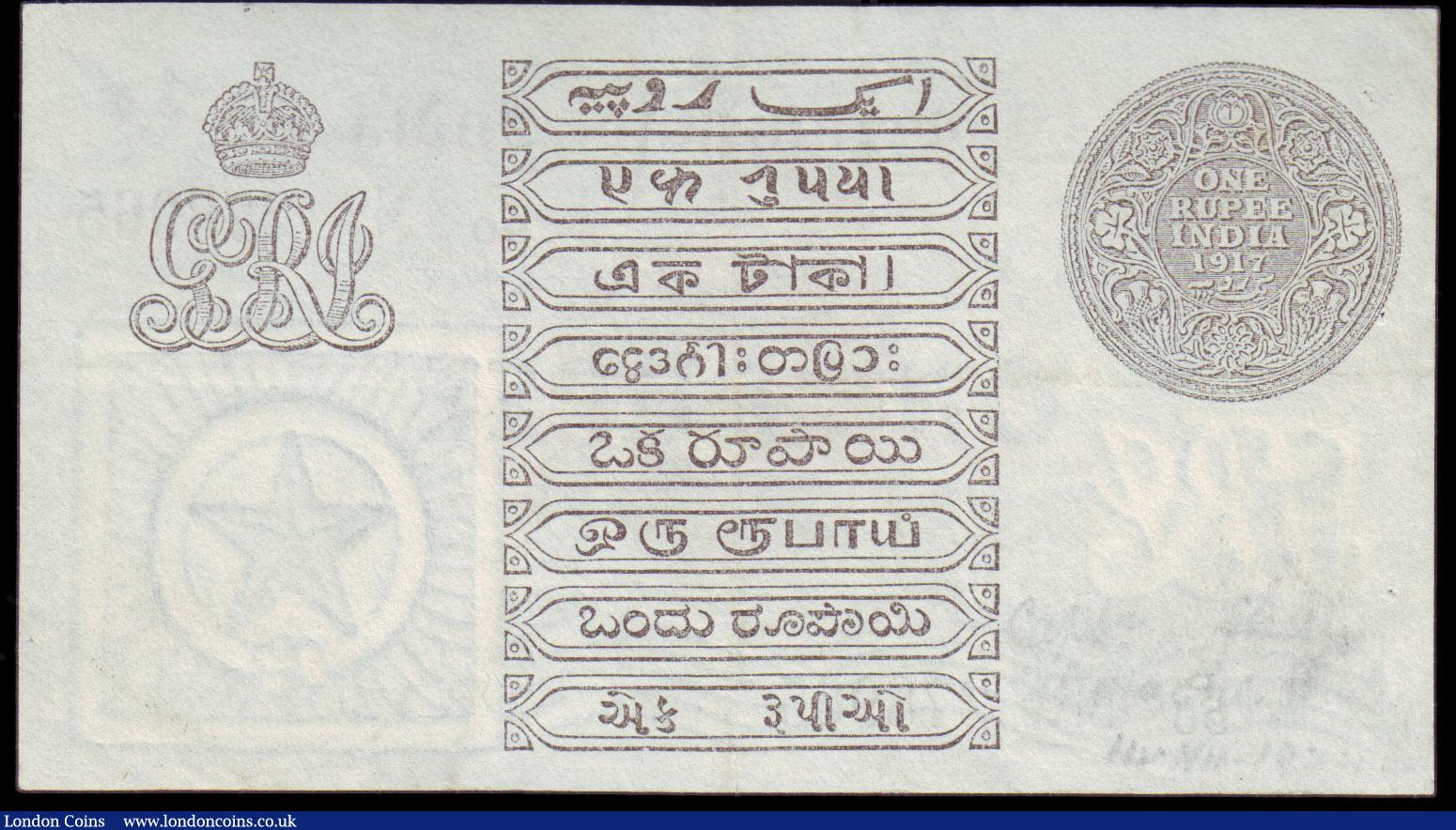 London Coins : A154 : Lot 182 : India 1 rupee KGV dated 1917 series P/90 278965 signed McWatters, Pick1e, cleaned & pressed, abo...