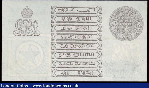 India 1 rupee KGV dated 1917 series P/90 278965 signed McWatters, Pick1e, cleaned & pressed, about EF : World Banknotes : Auction 154 : Lot 182