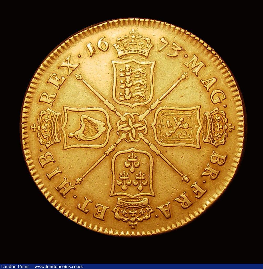 London Coins : A154 : Lot 1938 : Five Guineas 1673 VICESIMO QVINTO S.3328 bold and pleasing GF-NVF