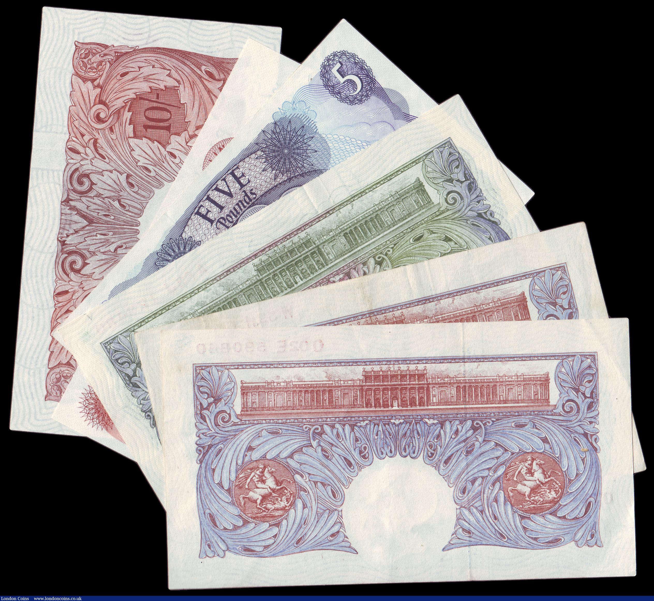 London Coins : A154 : Lot 22 : Bank of England group (6) blue Peppiatt £1 x 2, Beale £1, O'Brien 10 shillings 1955...