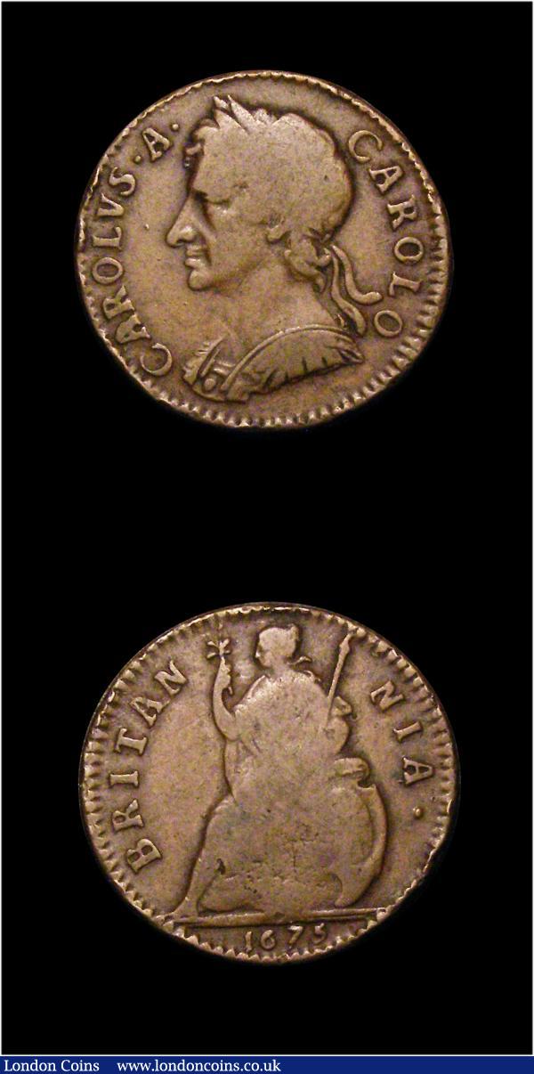 Halfpenny 1673 Peck 510 practically EF and sharp with a small spot by the truncation, a superb example of this notoriously weak issue, Farthing 1675 Peck 528 VG or better, bold for the grade : English Coins : Auction 154 : Lot 2272