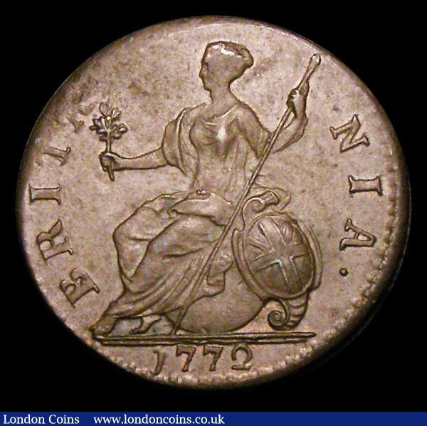 Halfpenny 1772 Reverse A  Peck 899 GEF the rim not struck up at 7 to 8 o'clock and correspondingly so on the reverse  : English Coins : Auction 154 : Lot 2282