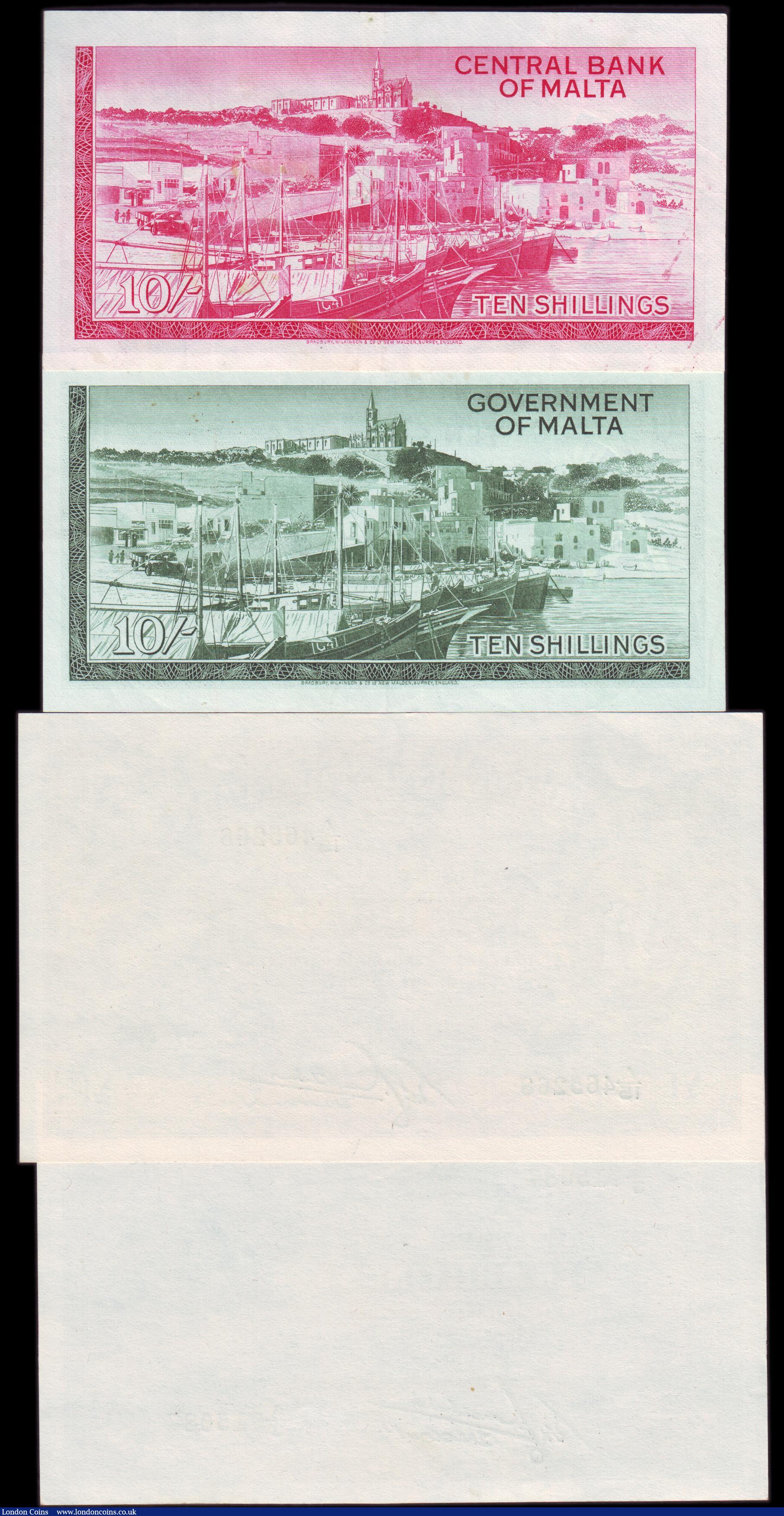 London Coins : A154 : Lot 239 : Malta (4) One Pound 1940 issue, Pick 20b A/15 465268 UNC, Ten Shillings (3) 1940 issue Pick 19 A/3 7...