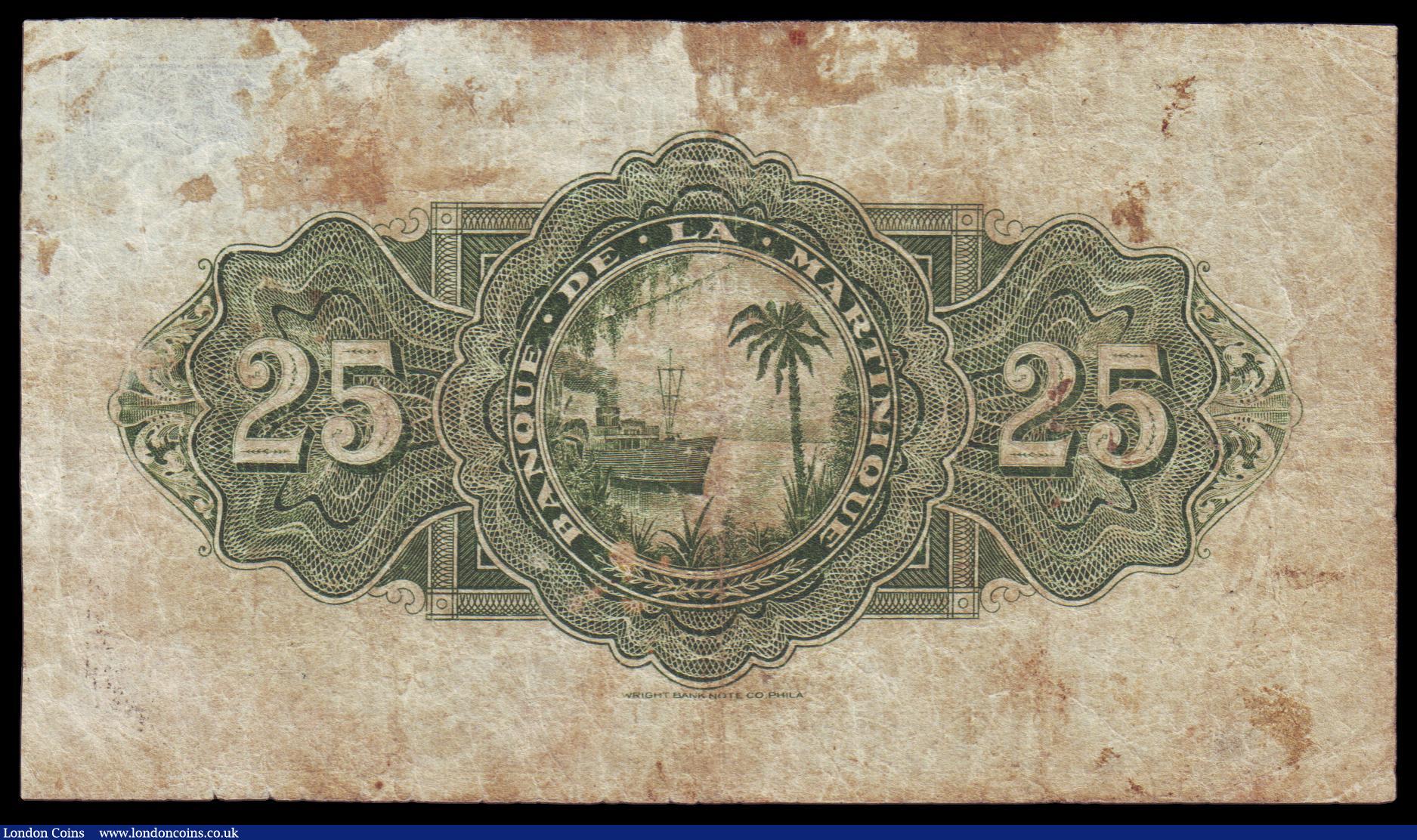 London Coins : A154 : Lot 246 : Martinique 25 Francs Pick 17 Fair with many stains, rare