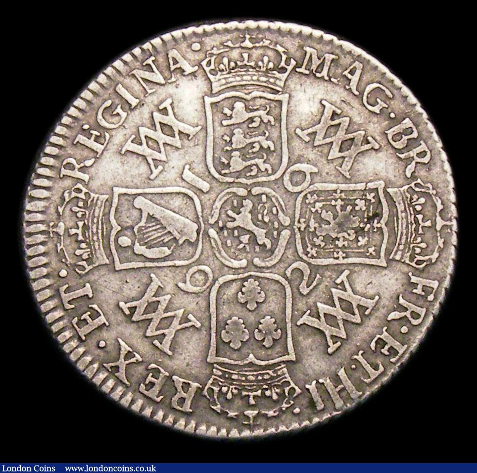 London Coins : A154 : Lot 2497 : Shilling 1692 RE of REX struck over ET, unlisted by ESC, now listed by Spink under S.3437 Near Fine/...