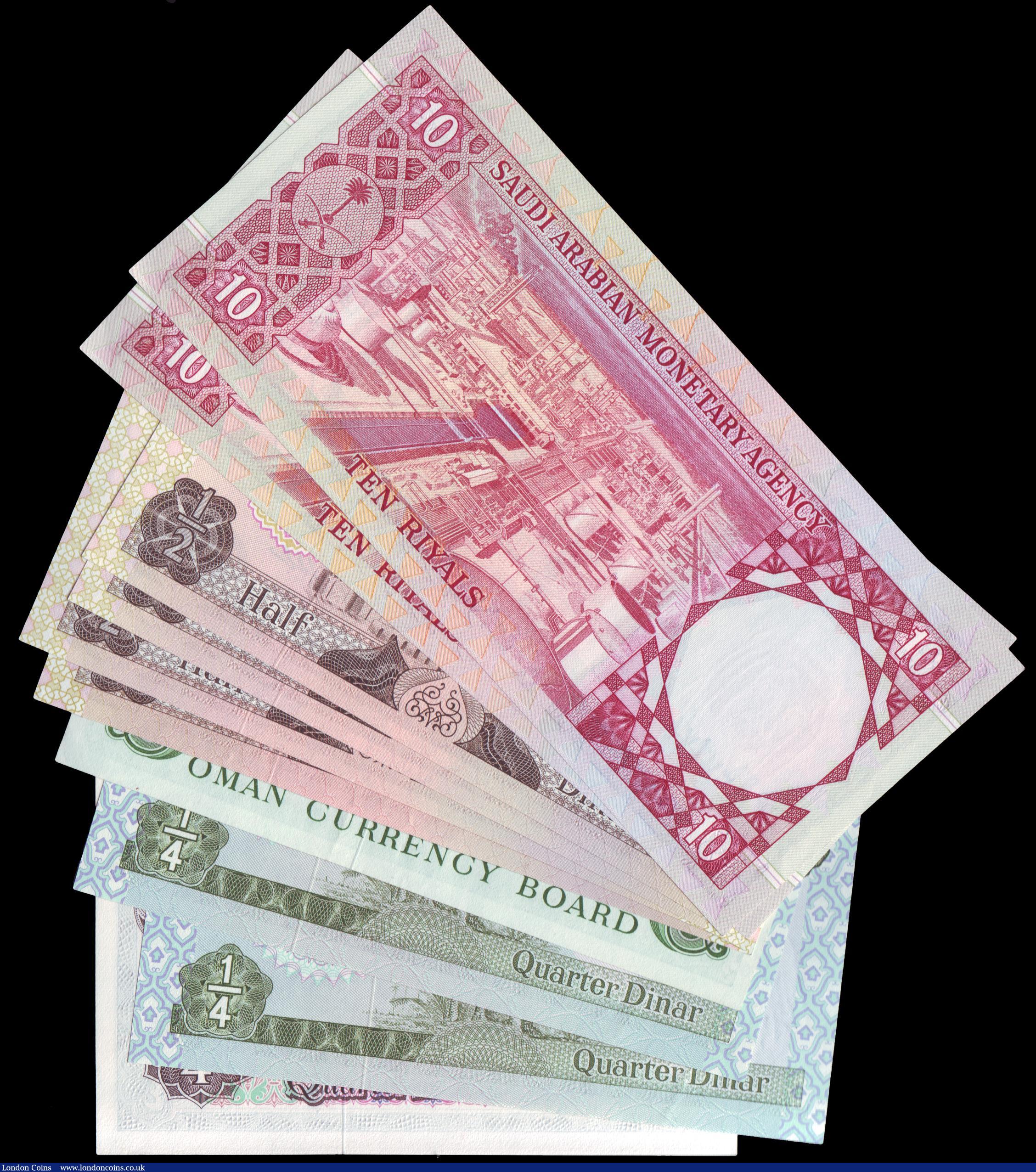 London Coins : A154 : Lot 251 : Middle East (11) includes Kuwait 1/4 dinar Pick6a (2) a consecutive pair UNC, Saudi Arabia 10 riyals...