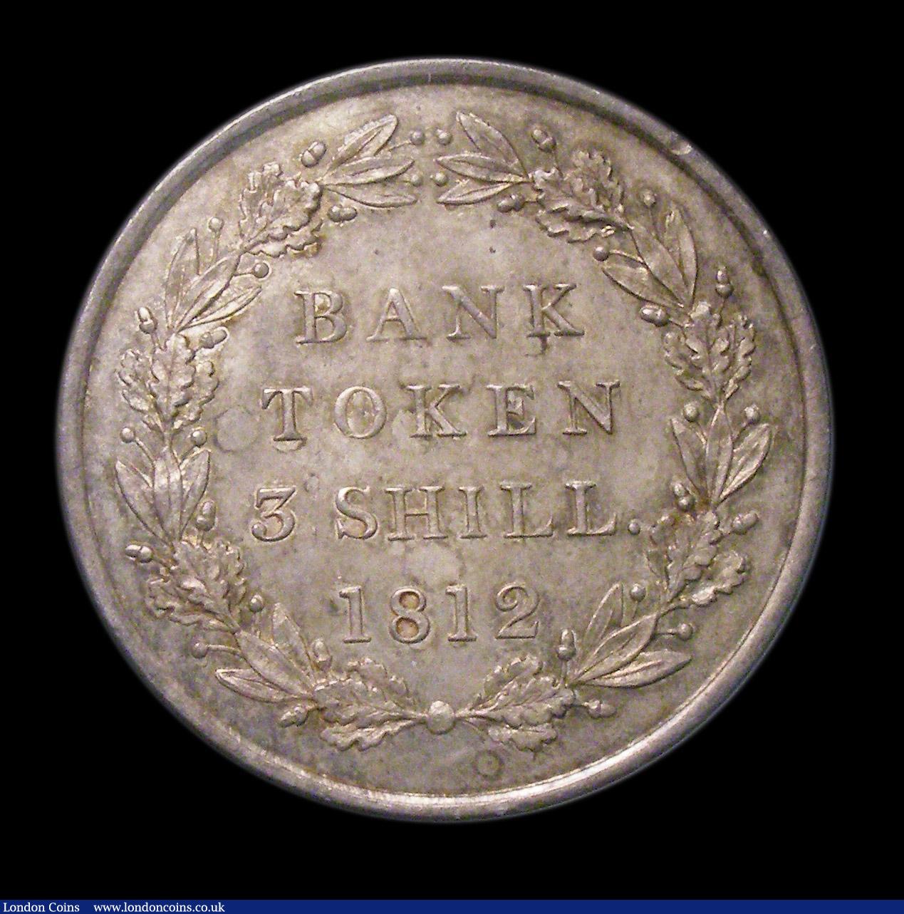 London Coins : A154 : Lot 3033 : Three Shilling Bank Token 1812 Head type ESC 416 UNC and attractively toned, slabbed and graded CGS ...