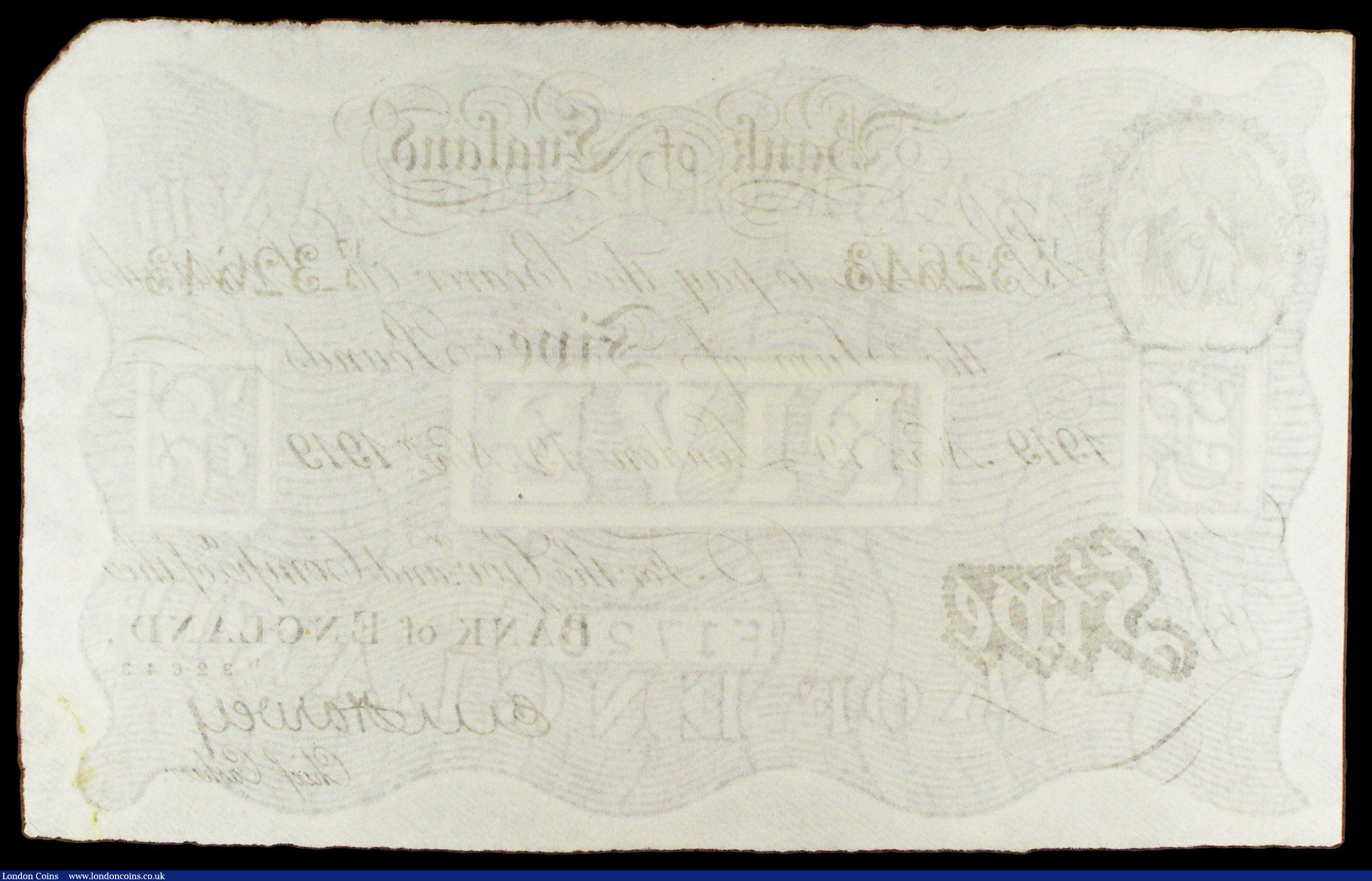 London Coins : A154 : Lot 31 : Five pounds Harvey white B209a dated 19th November 1919 series 17/J 32643, small stain lower right c...