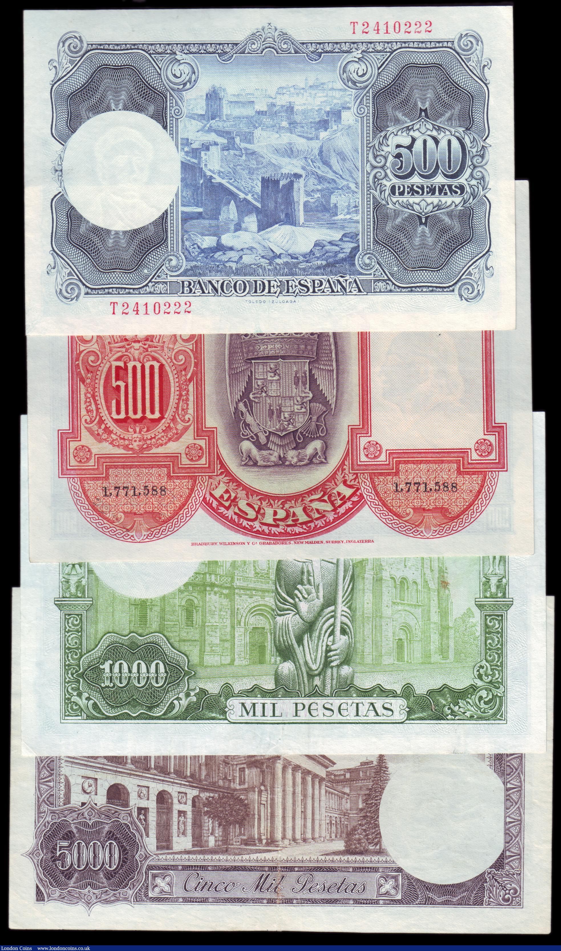 London Coins : A154 : Lot 354 : Spain (4) 500 Pesetas (2) 1927 issue Pick 73 VF with a pinhole at left centre, 1954 issue Pick 148a ...