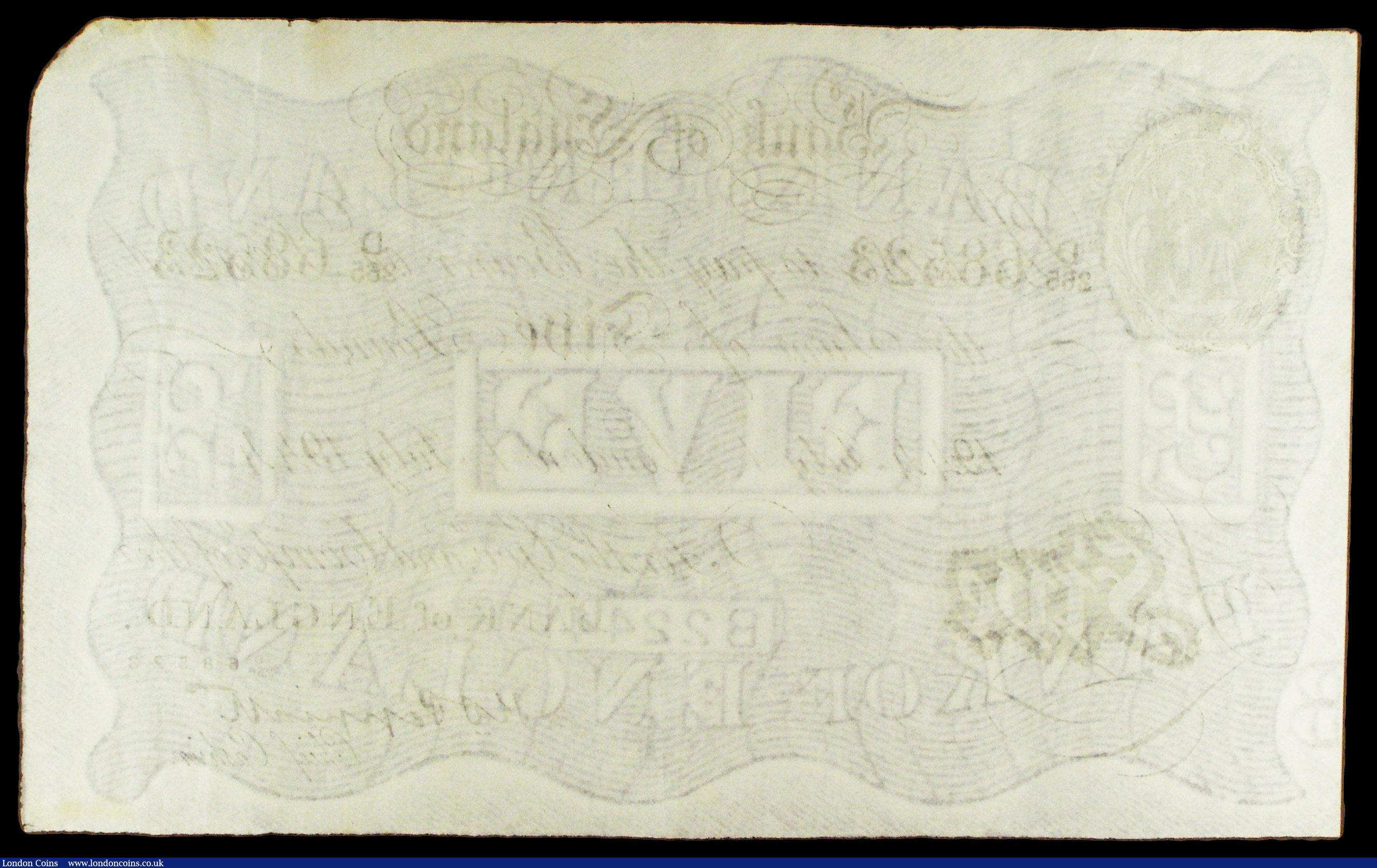 London Coins : A154 : Lot 37 : Five pounds Peppiatt white B241 dated 1st July 1944 series D/265 68523, better date type, faint foxi...