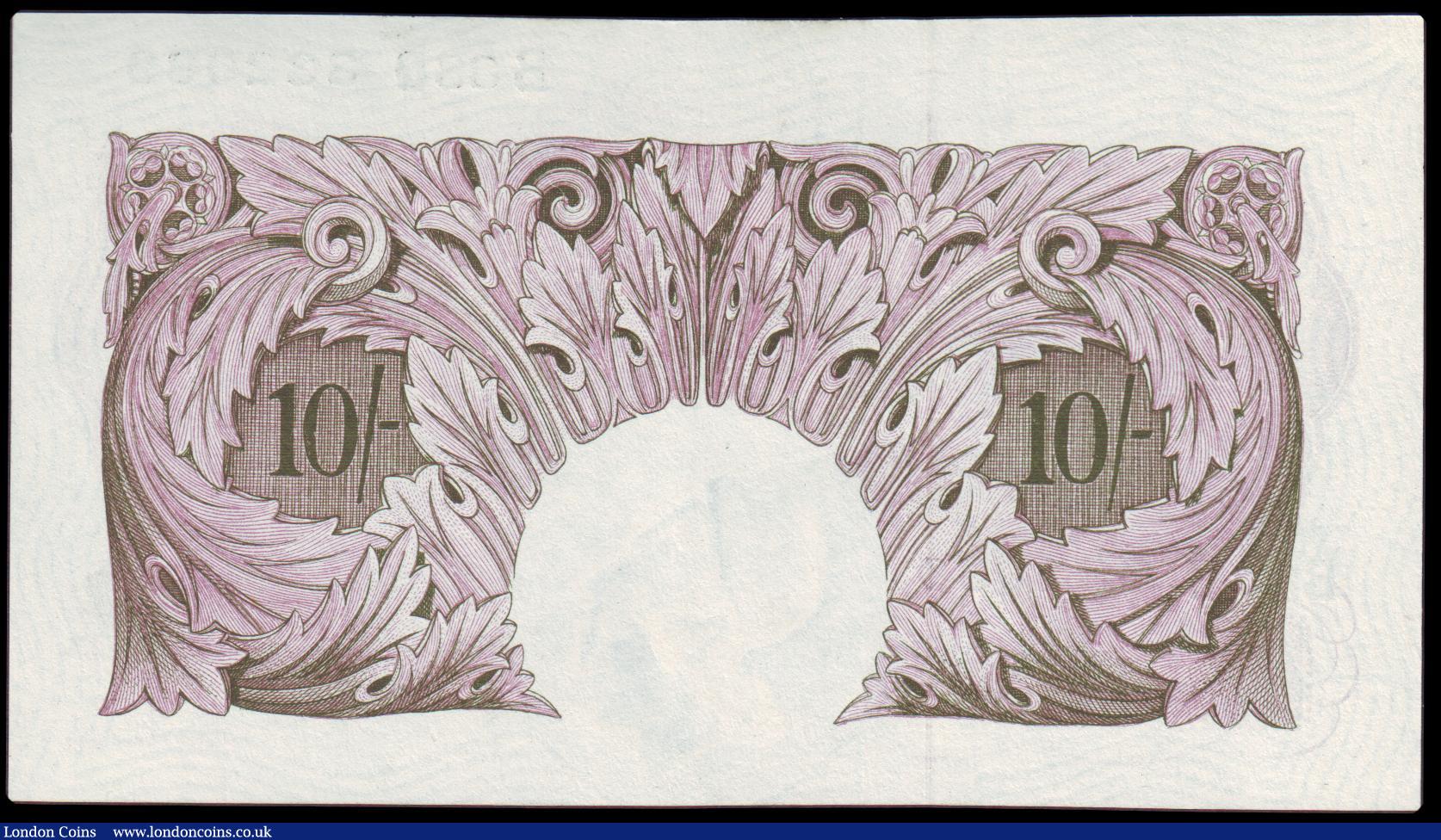 London Coins : A154 : Lot 44 : Ten shillings Peppiatt mauve B251 issued 1940 series B88D 332089, about UNC