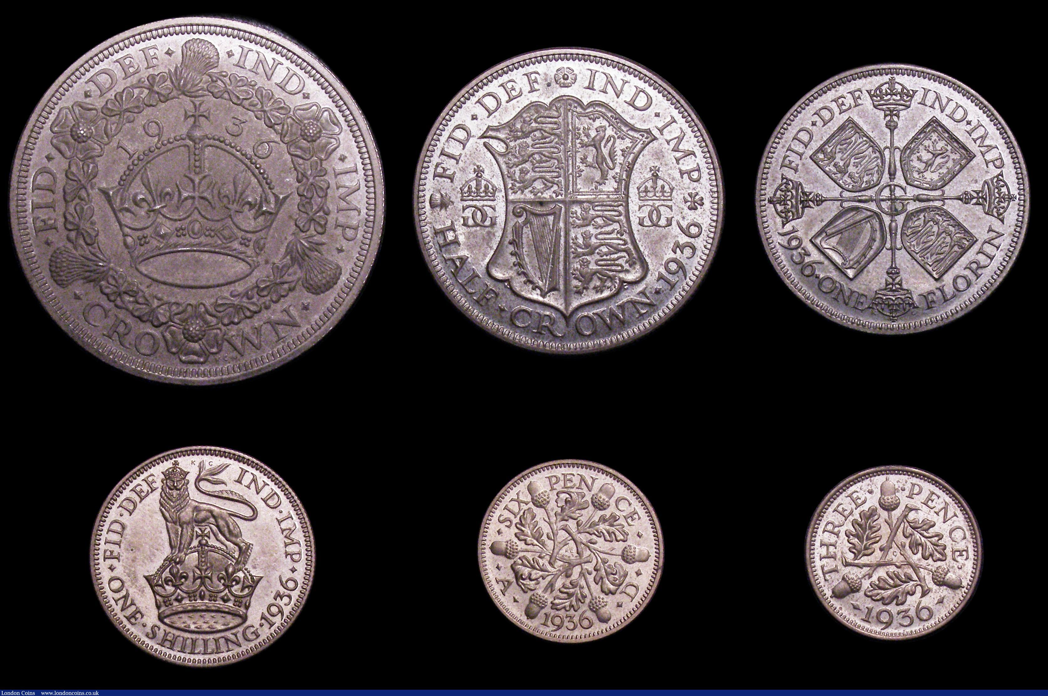 London Coins : A154 : Lot 485 : VIP Proof Set 1936, Crown to Threepence (6), UNC all with a matching grey tone over original mint lu...