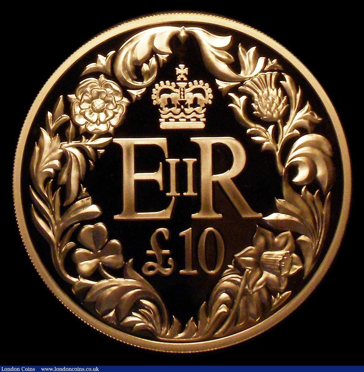 London Coins : A154 : Lot 509 : Guernsey Ten Pounds 2012 Diamond Jubilee with double portrait plated in rhodium, four nations revers...