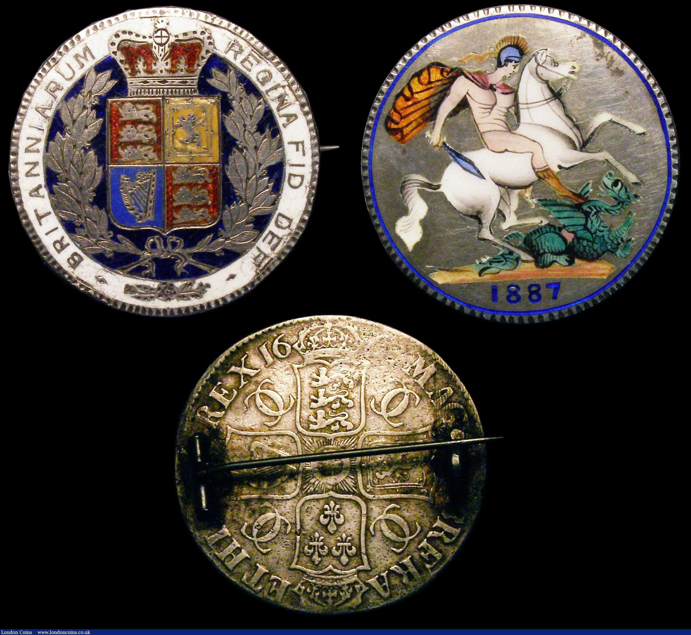 London Coins : A154 : Lot 577 : Enamelled (2) Crowns Victoria Young Head and 1887 both reverses enamelled, fair workmanship, along w...