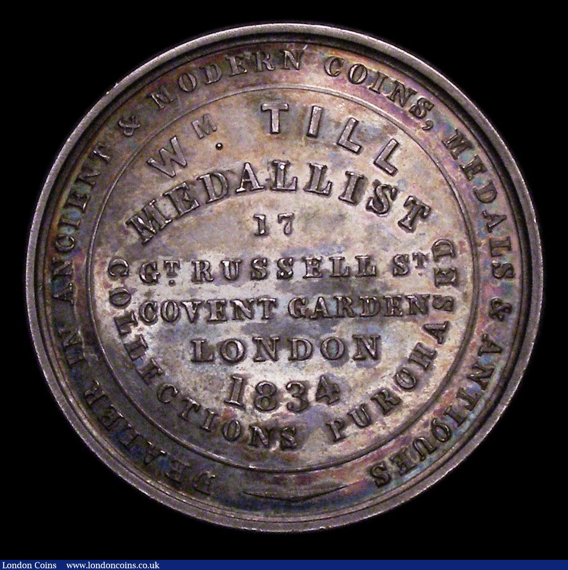 London Coins : A154 : Lot 634 : Halfpenny 19th Century London William Till 1834 in silver, Penny sized, Obverse Figure of Time findi...