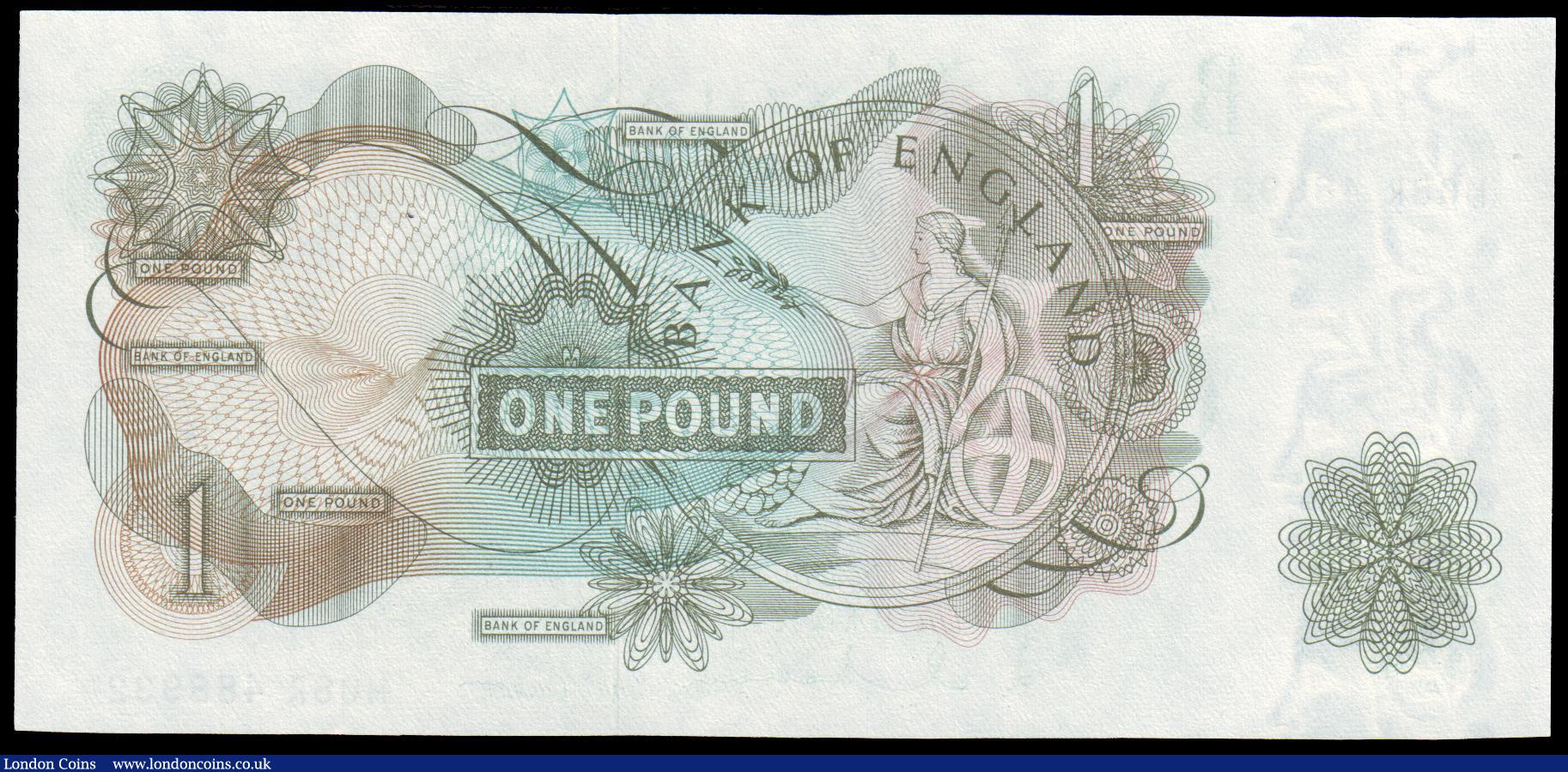 London Coins : A154 : Lot 64 : One Pound Hollom B291 issued 1963, QE2 portrait at right, scarce replacement last series M08R 488932...