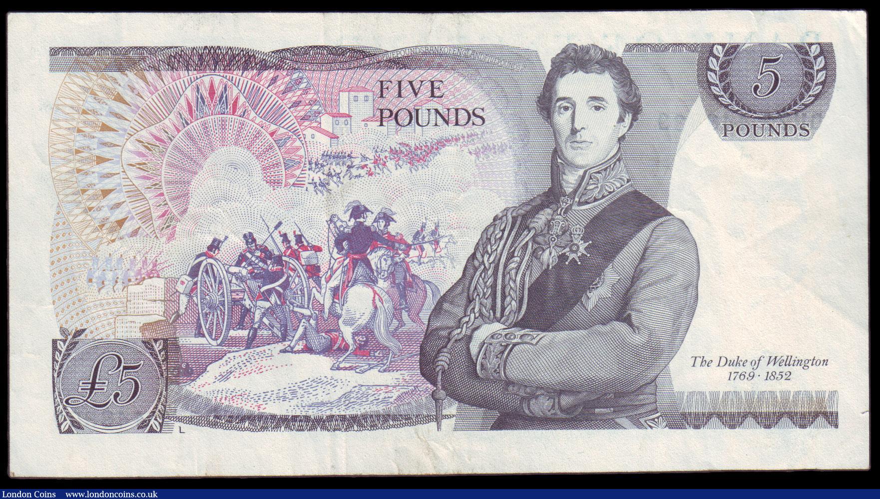 London Coins : A154 : Lot 76 : ERROR £5 Somerset B343a issued 1980 without signature, series DU72 448833, VF with a couple of...
