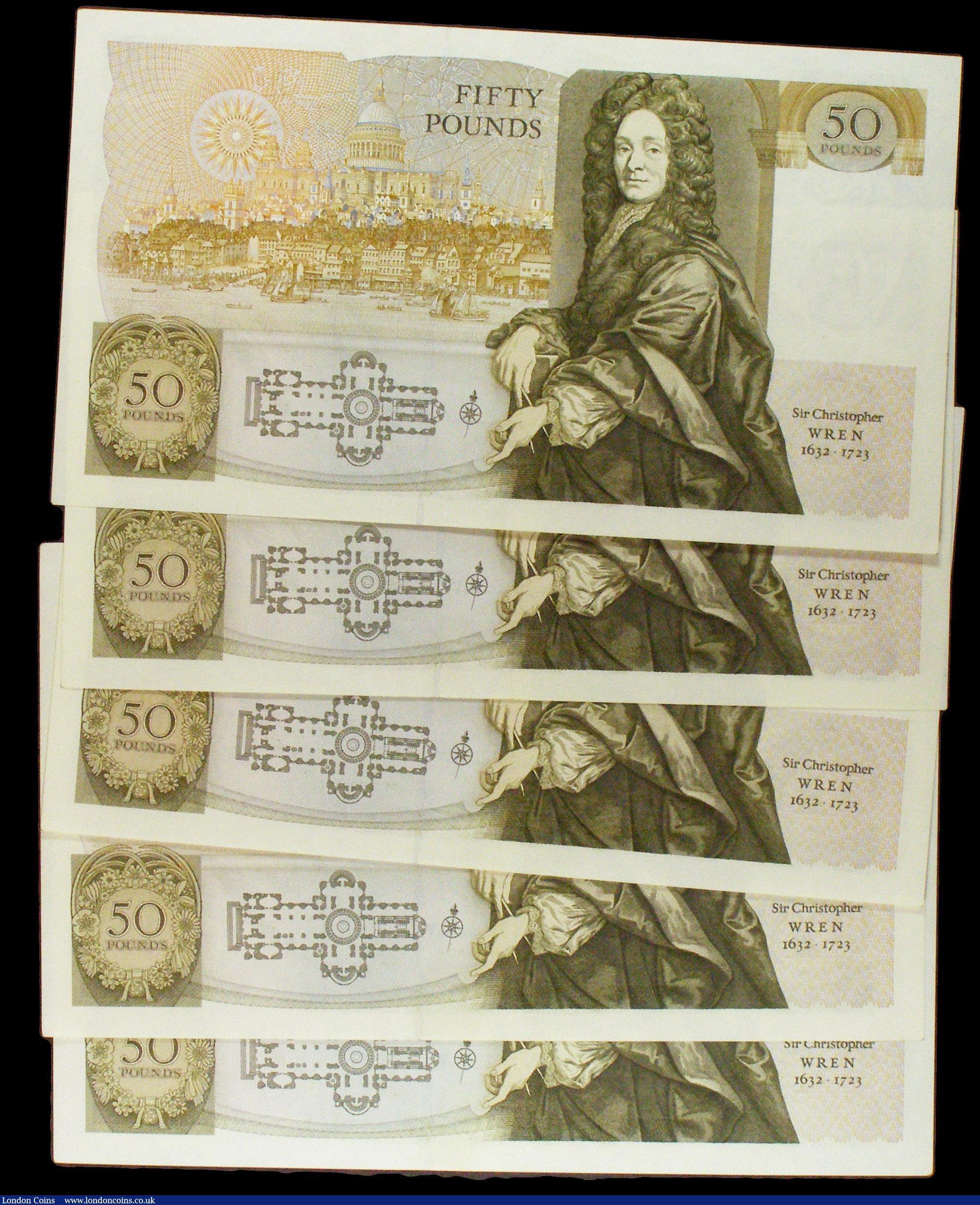 London Coins : A154 : Lot 77 : Fifty pounds Somerset B352 (5) issued 1981, a consecutively numbered run series A05 123193 to A05 12...